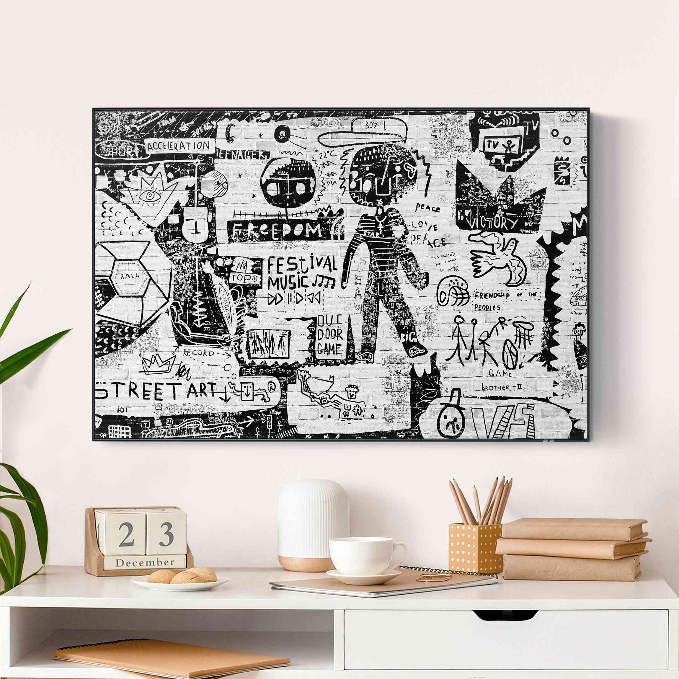Akustik-Wechselbild Abstract Graffiti Art Schwarz Weiß