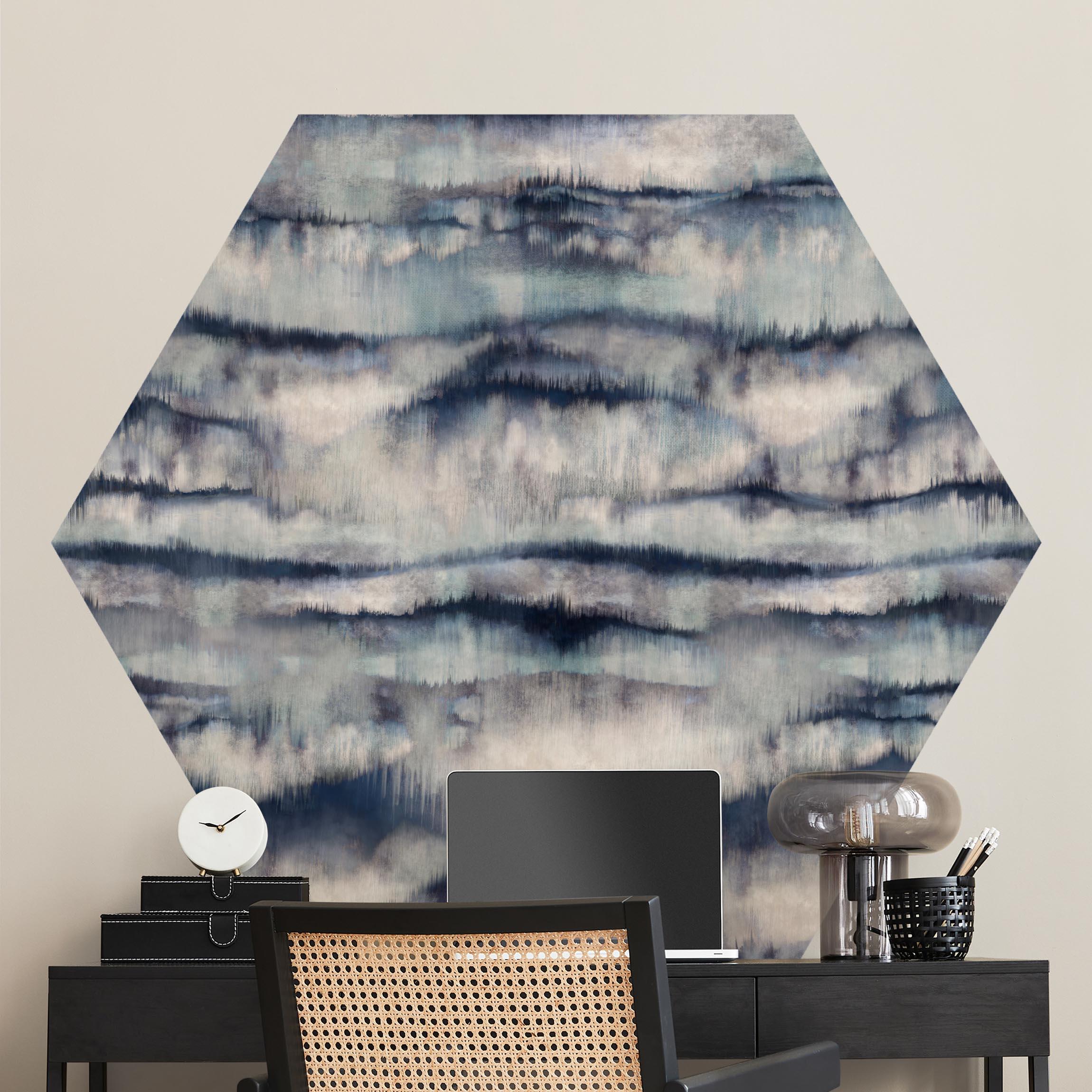 Hexagon Tapete selbstklebend Abstrakte Aquarell Berge