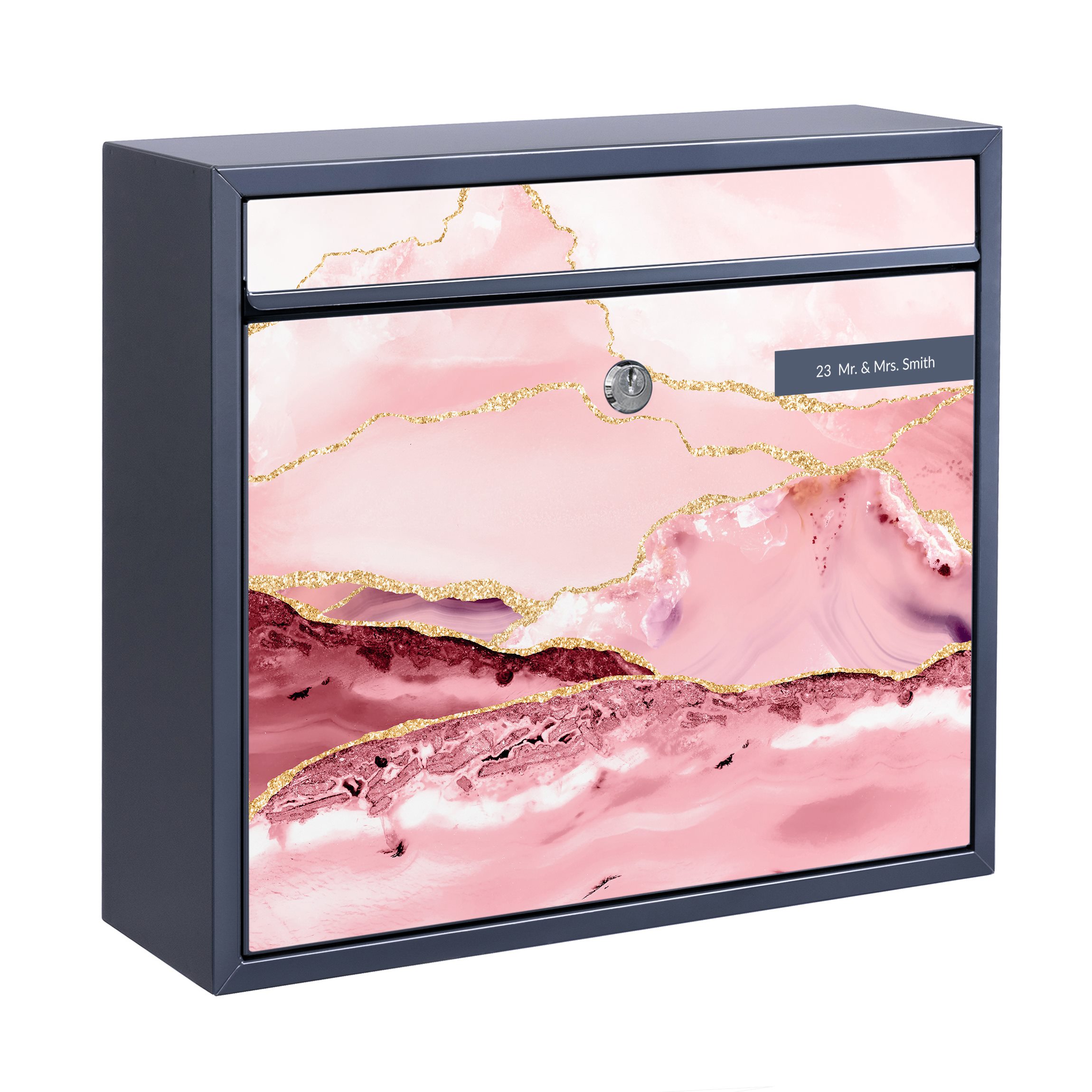 Briefkasten mit eigenem Text Abstrakte Berge Rosa mit Goldenen Linien