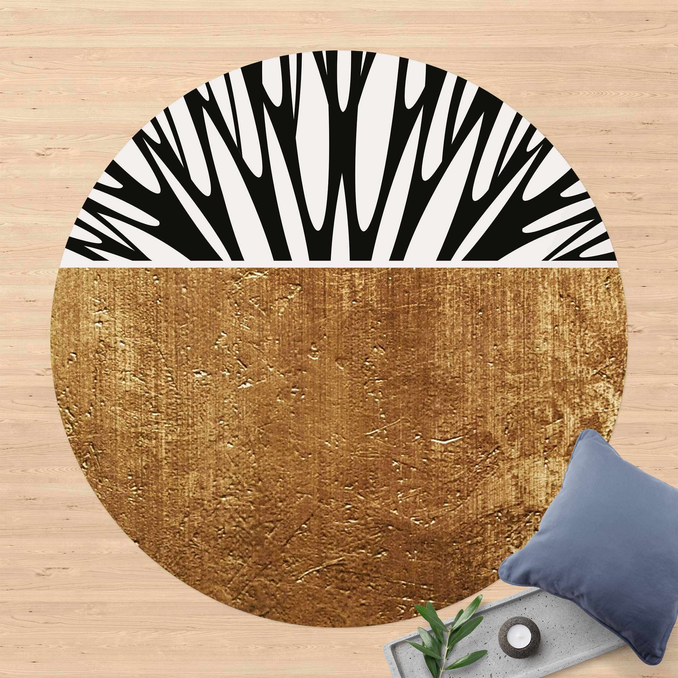 Runder Vinyl-Teppich Abstrakte Formen - Goldener Kreis
