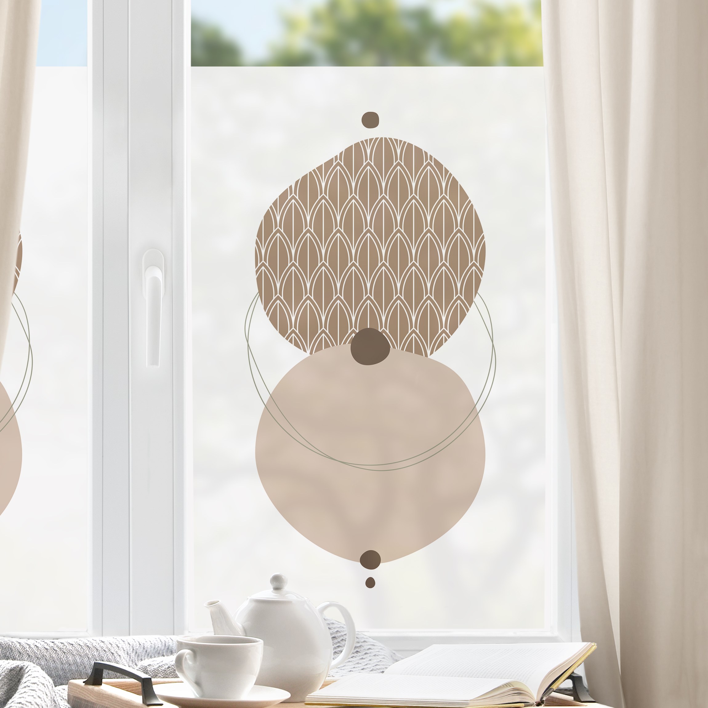 Fensterfolie Abstrakte Formen - Kreise in Beige