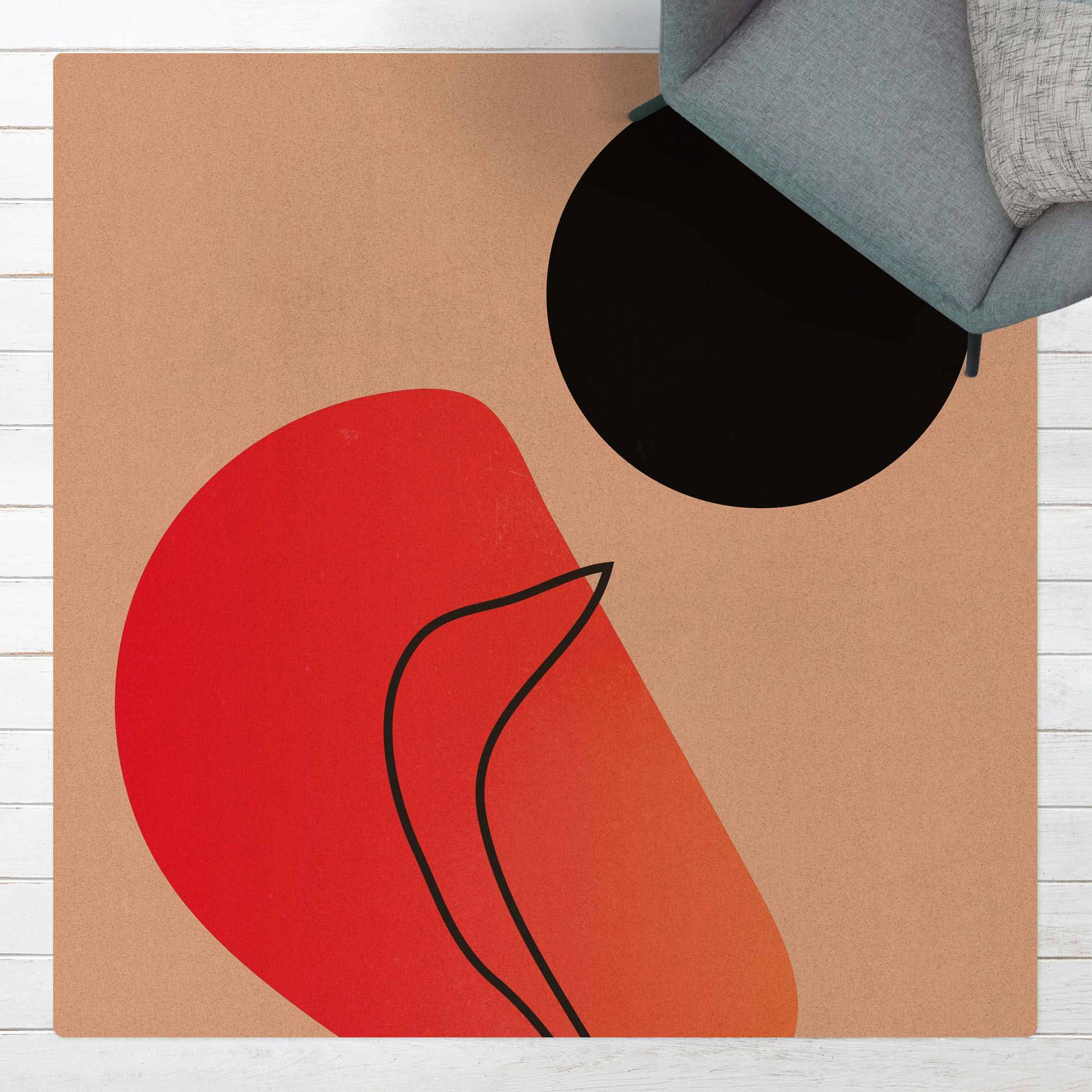 Kork-Teppich Abstrakte Formen - Schwarze Sonne