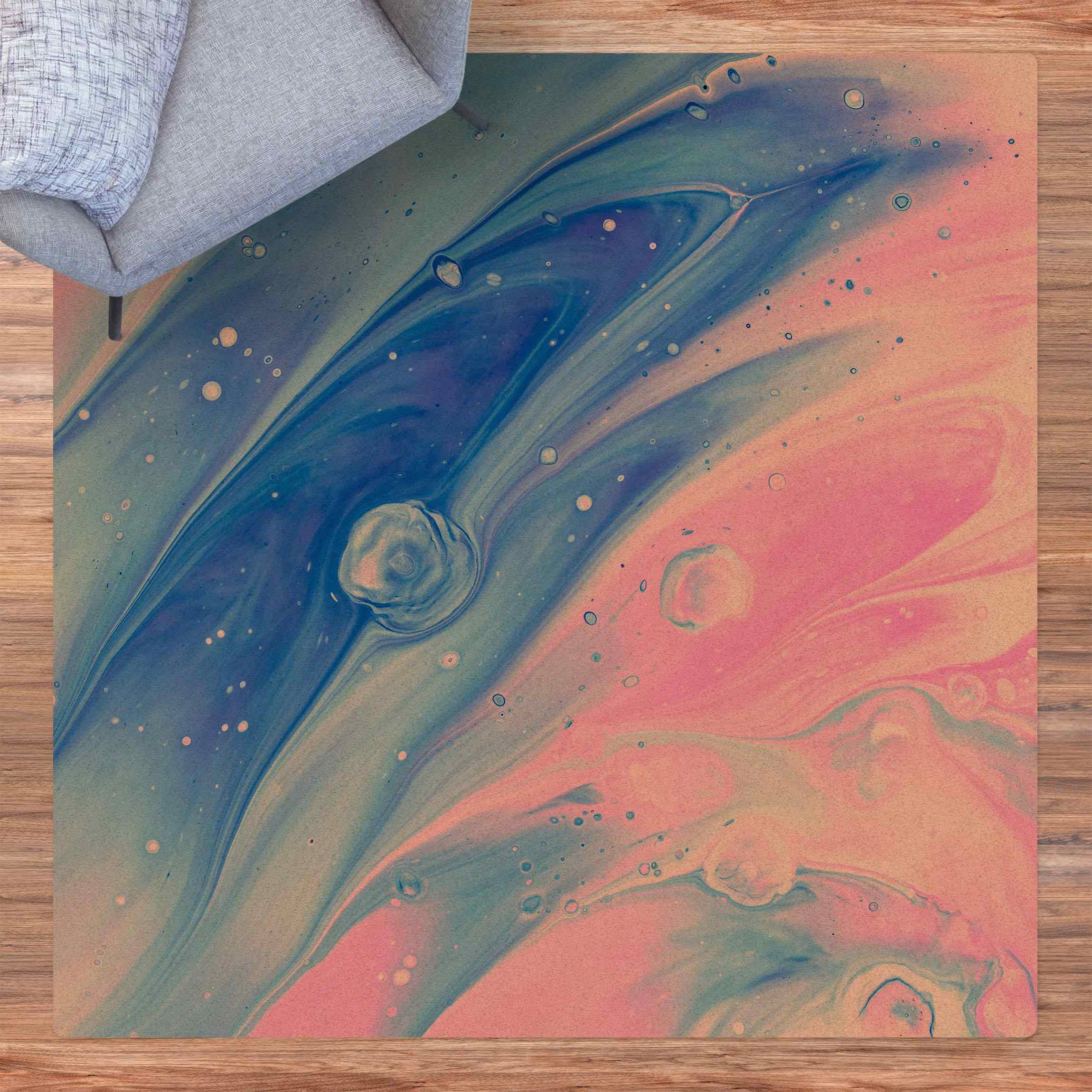 Kork-Teppich Abstrakte Marmorierung Blaurosa