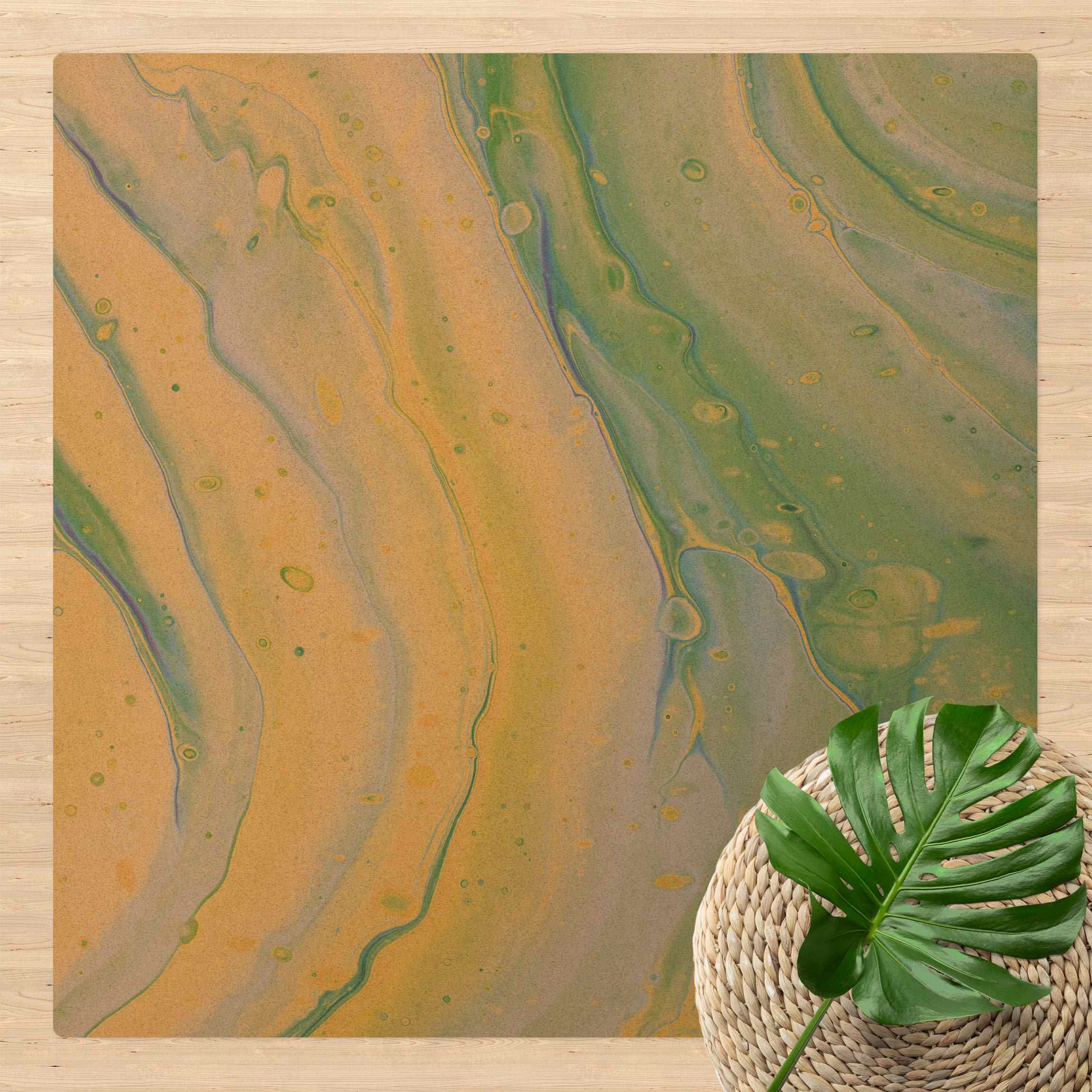 Kork-Teppich Abstrakte Marmorierung Gelbgrün