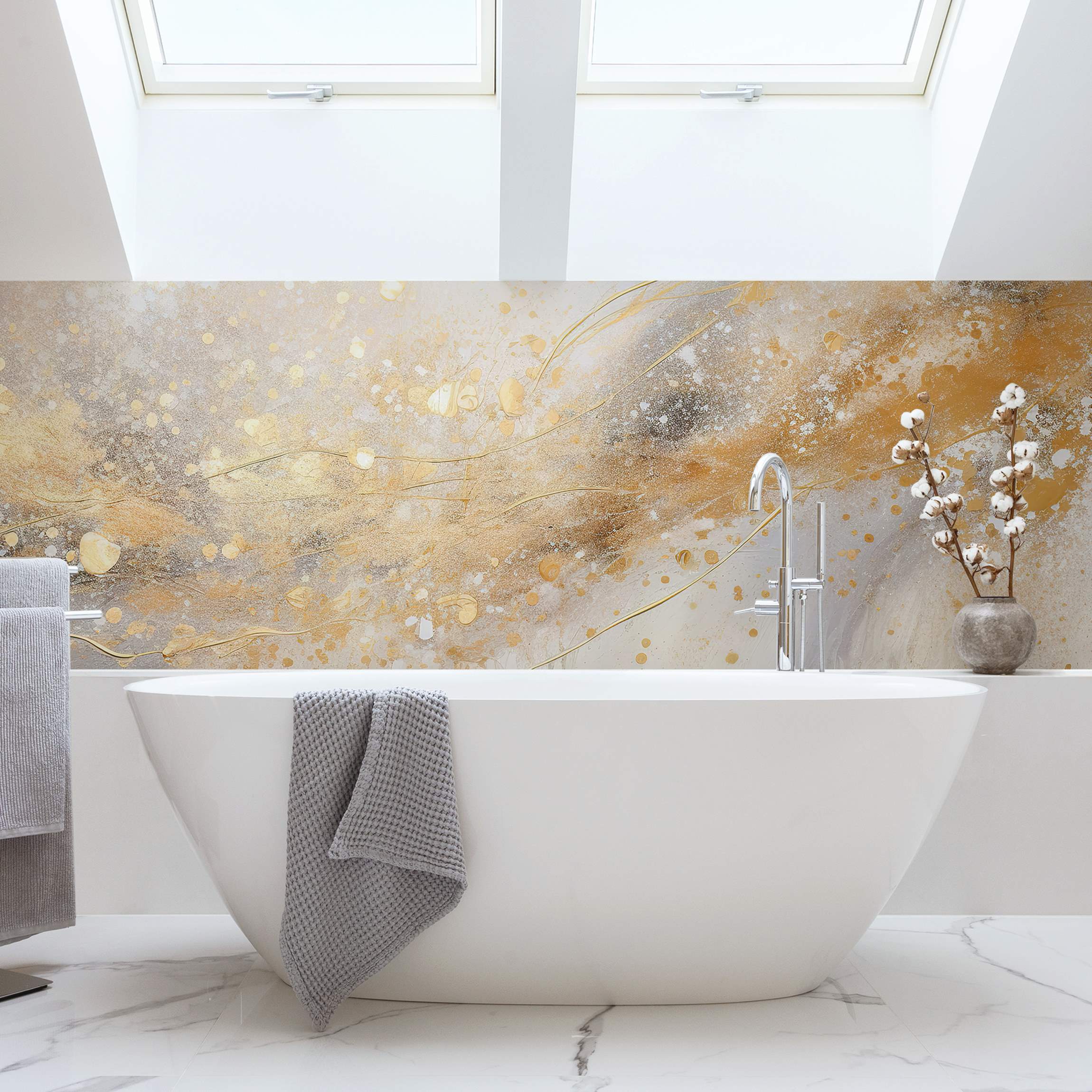 Wandverkleidung Bad Abstrakter Farbschwung