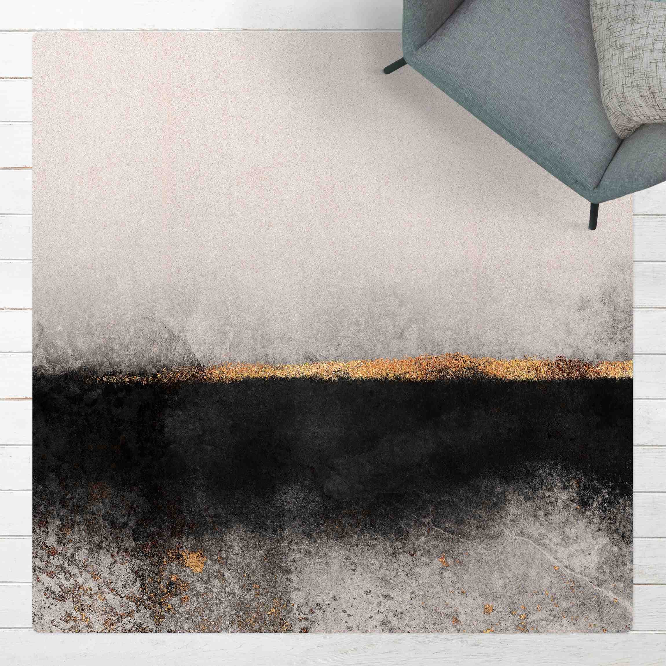 Kork-Teppich Abstrakter Goldener Horizont Schwarz Weiß