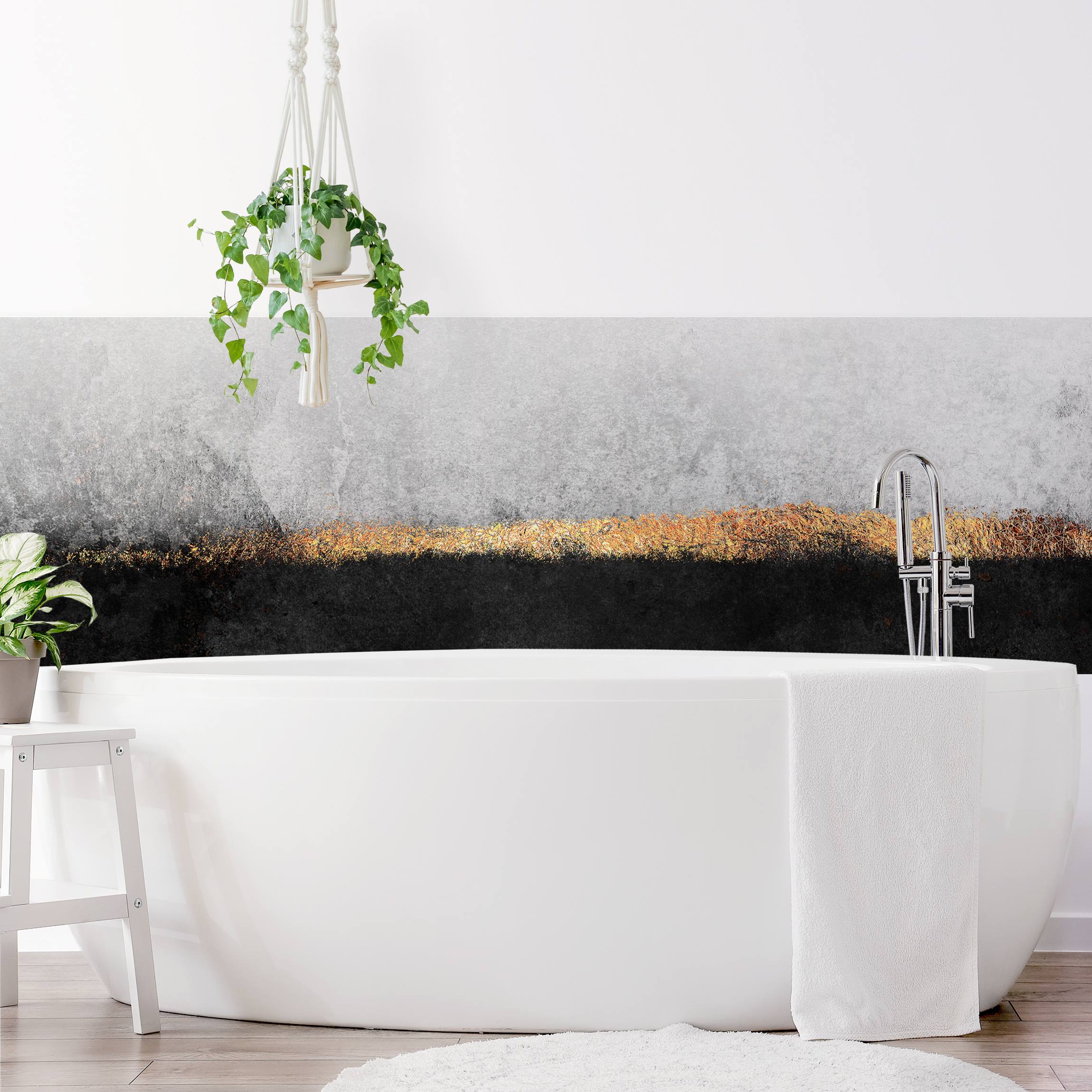 Wandverkleidung Bad Abstrakter Goldener Horizont Schwarz Weiß