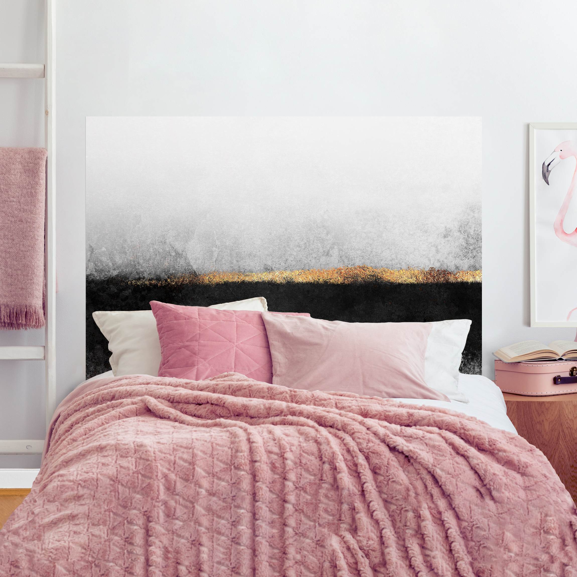 Kopfteil Bett Abstrakter Goldener Horizont Schwarz Weiß