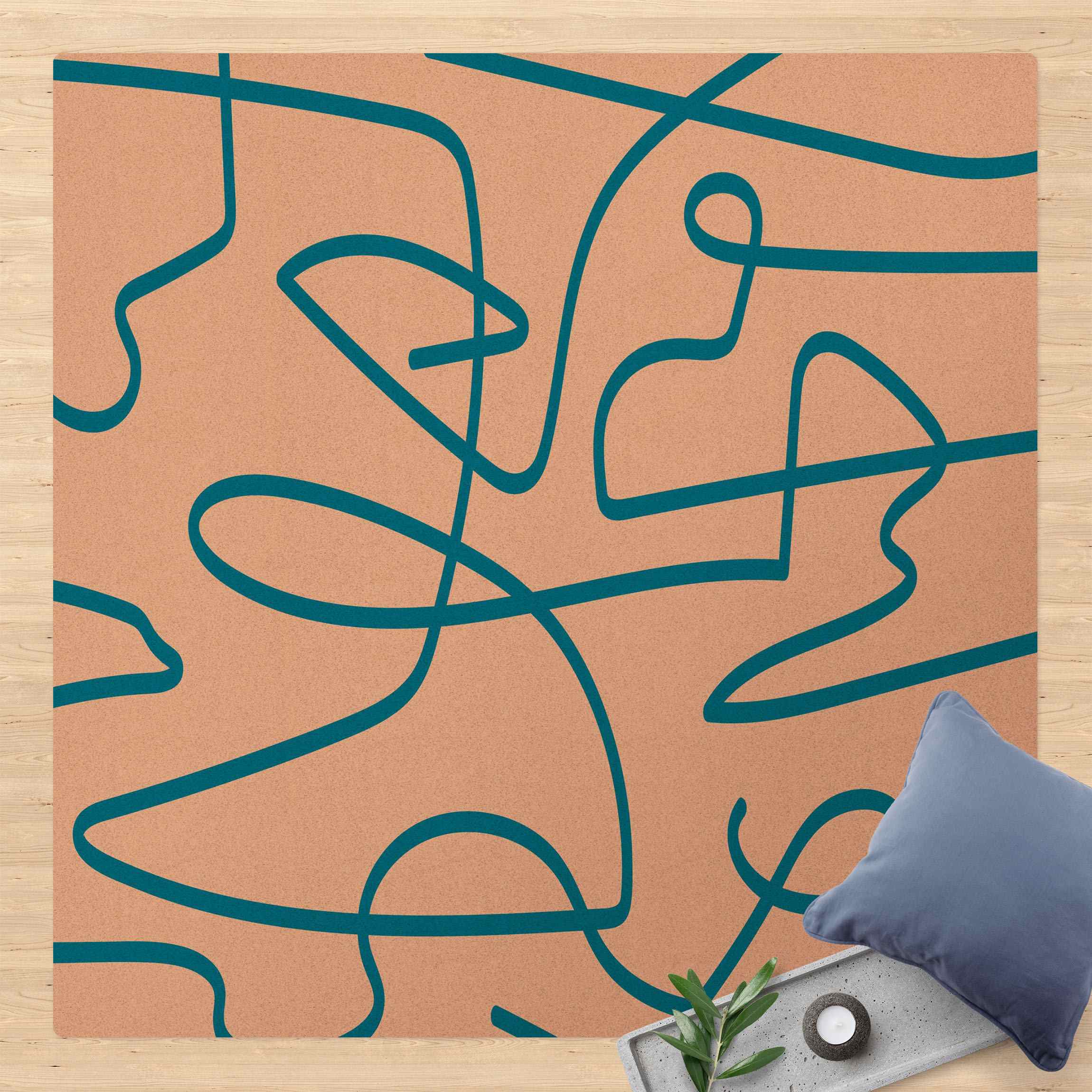 Kork-Teppich Abstrakter Linienfluss Blau
