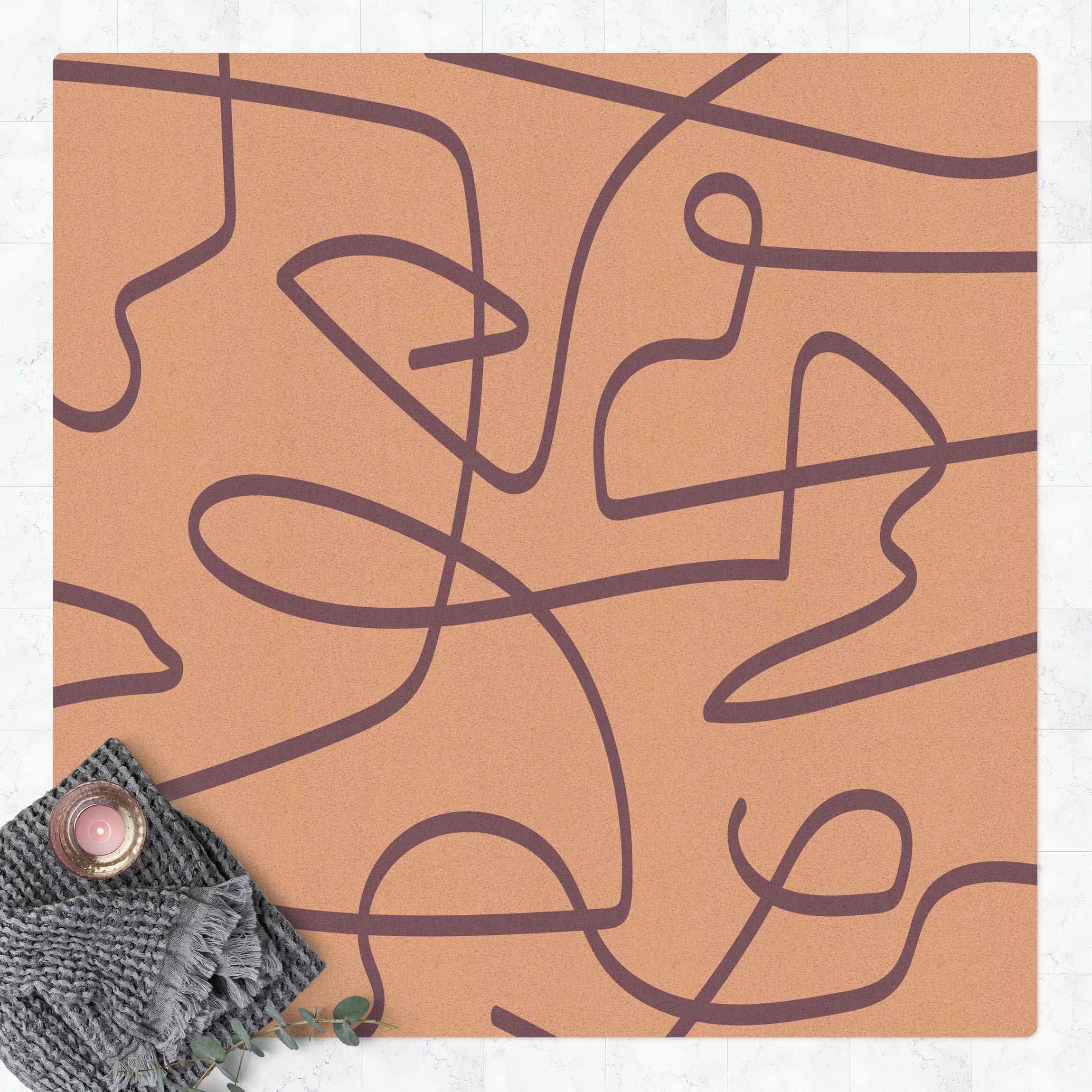 Kork-Teppich Abstrakter Linienfluss Flieder