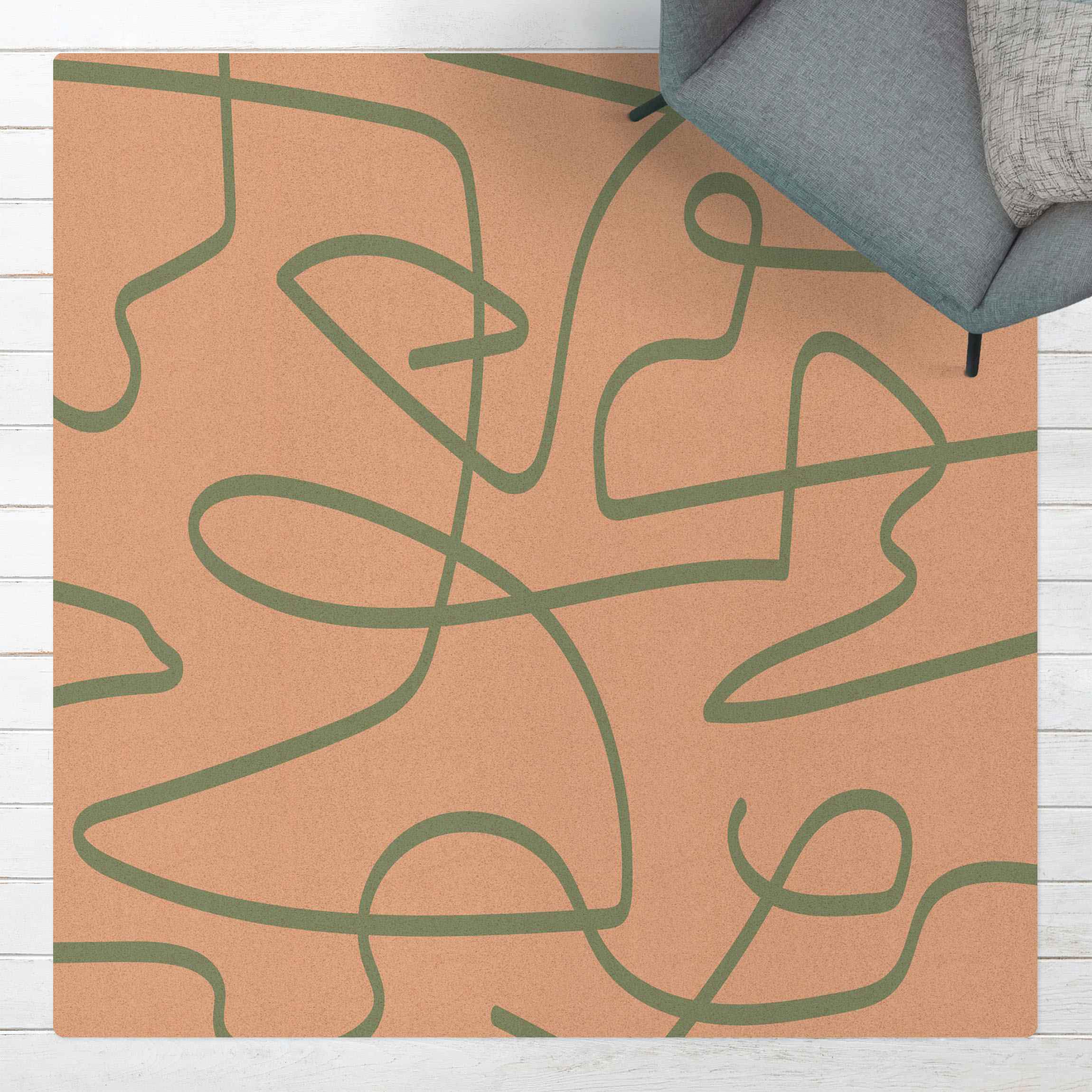 Kork-Teppich Abstrakter Linienfluss Mint