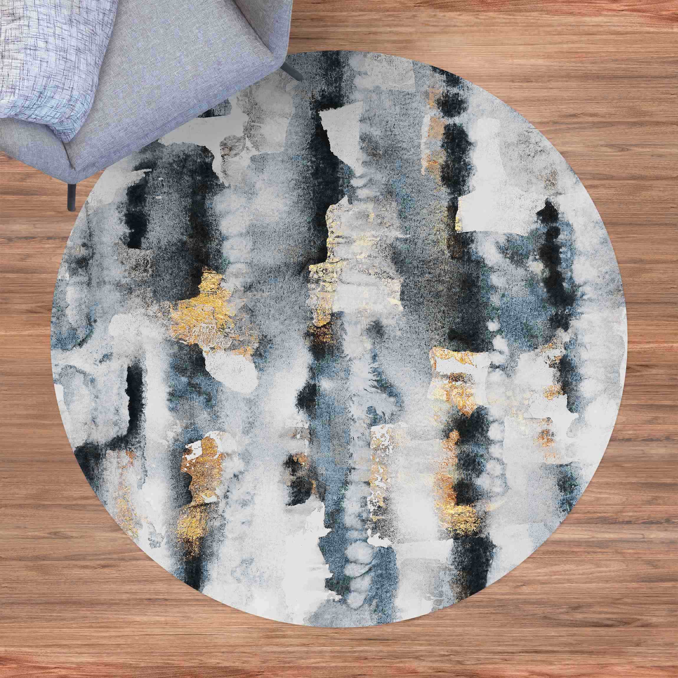 Runder Vinyl-Teppich Abstraktes Aquarell mit Gold