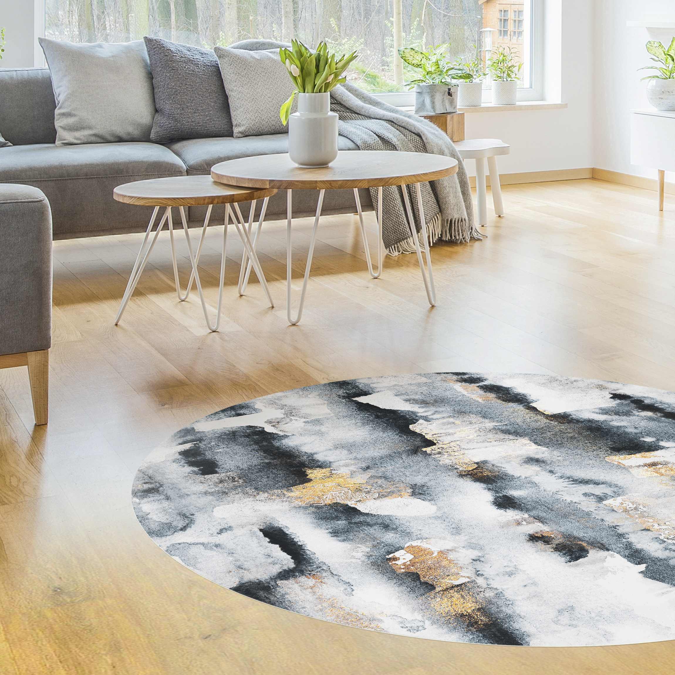 Runder Vinyl-Teppich Abstraktes Aquarell mit Gold