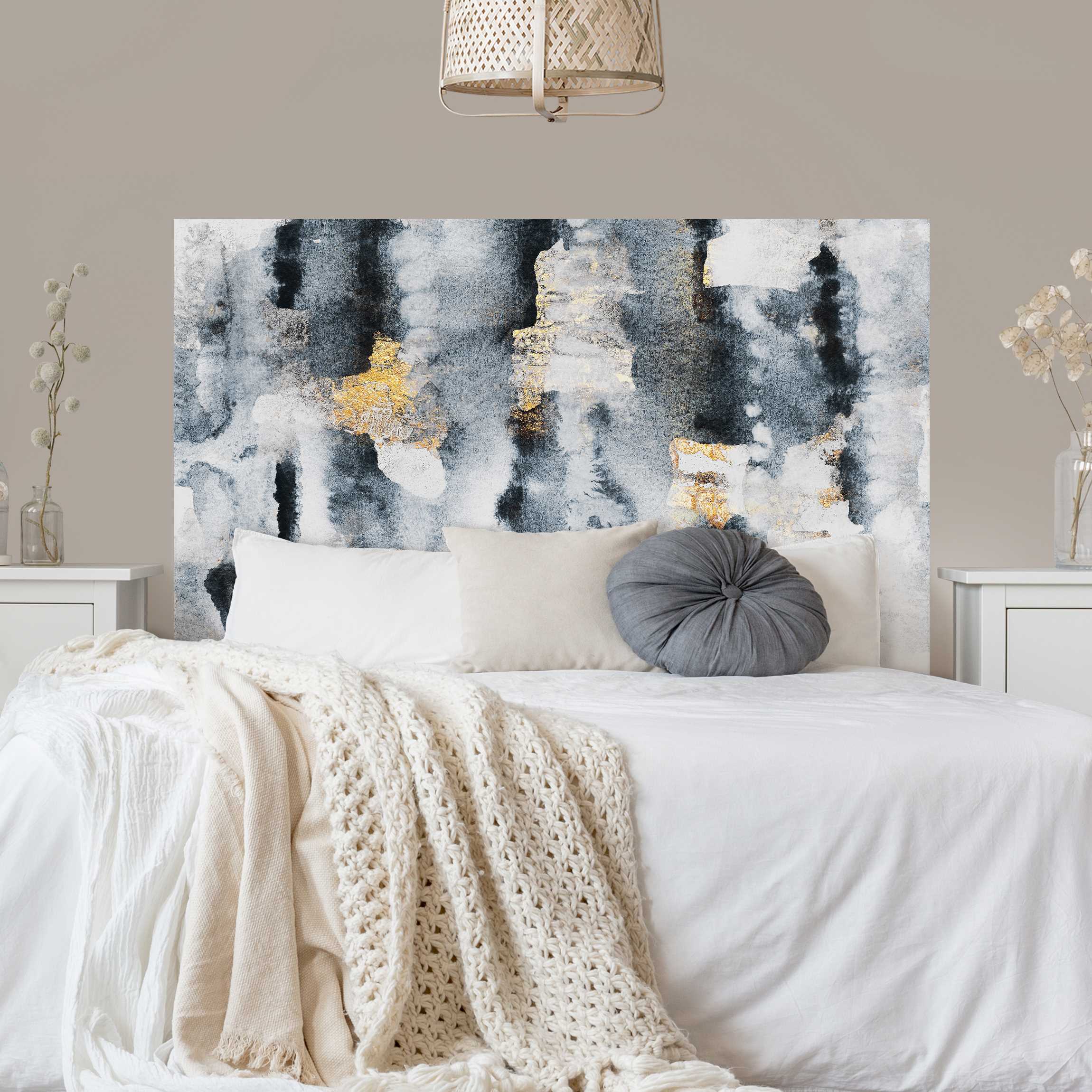 Kopfteil Bett Abstraktes Aquarell mit Gold