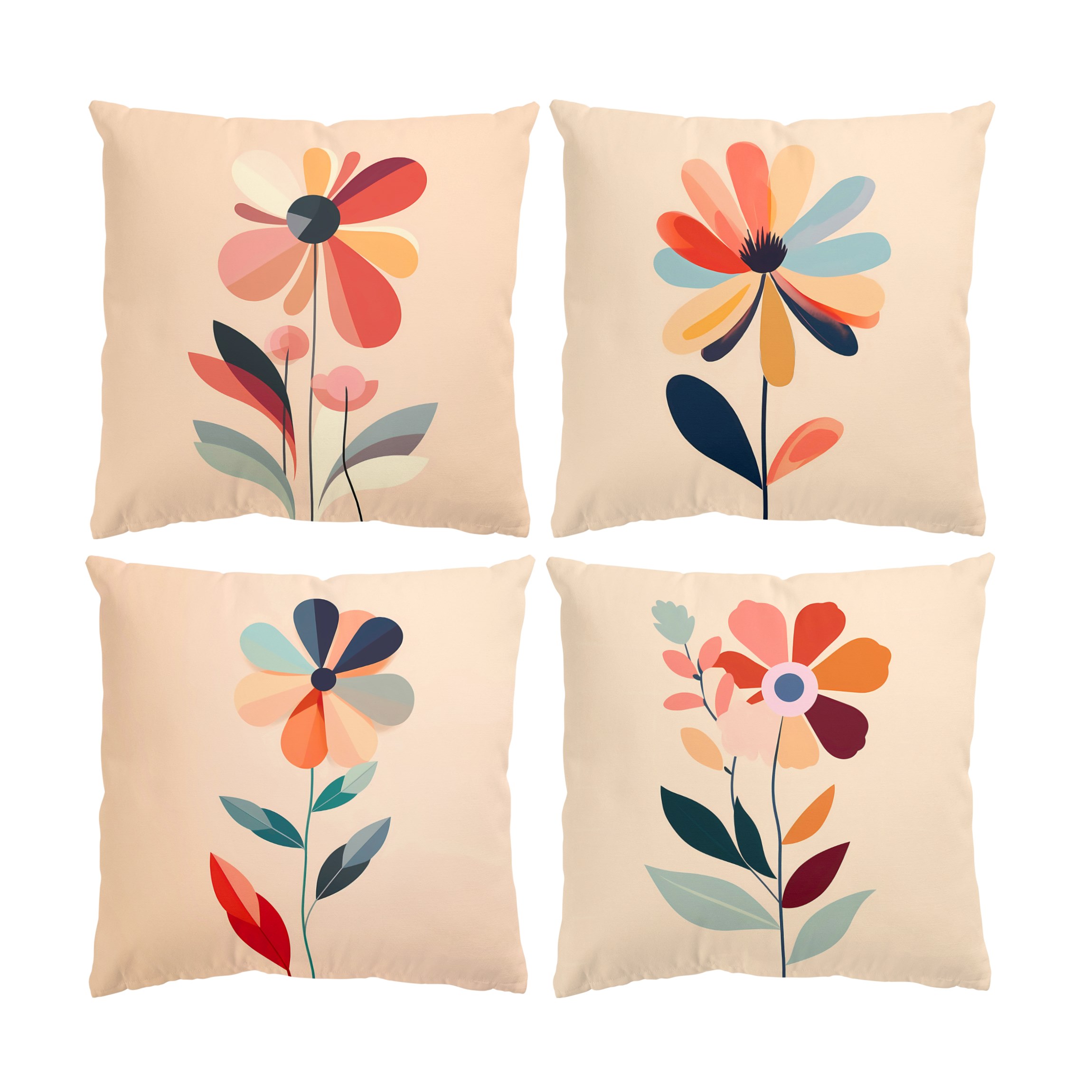 Dekokissen 4er Set Abstraktes Retro Blumen Set