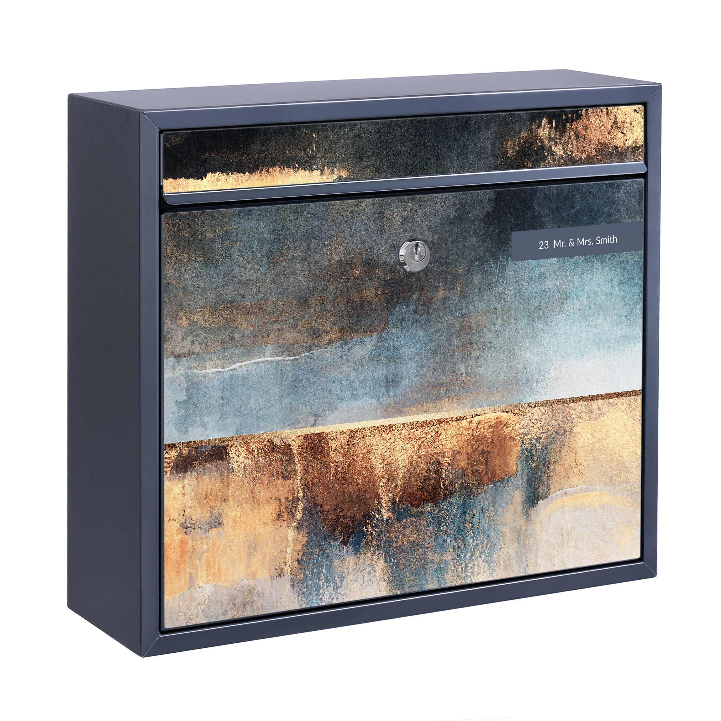 Briefkasten mit eigenem Text Abstraktes Seeufer in Gold