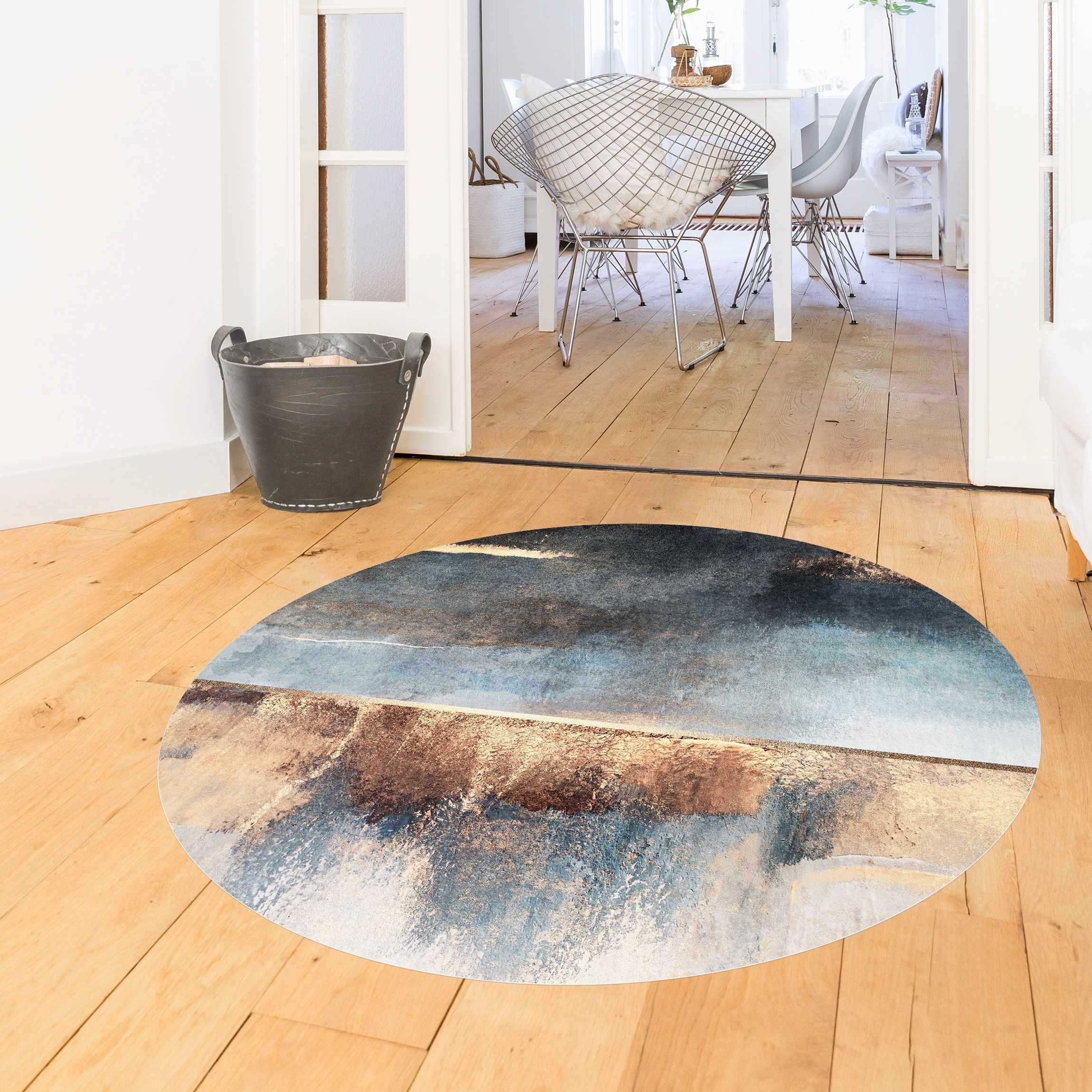 Runder Vinyl-Teppich Abstraktes Seeufer in Gold