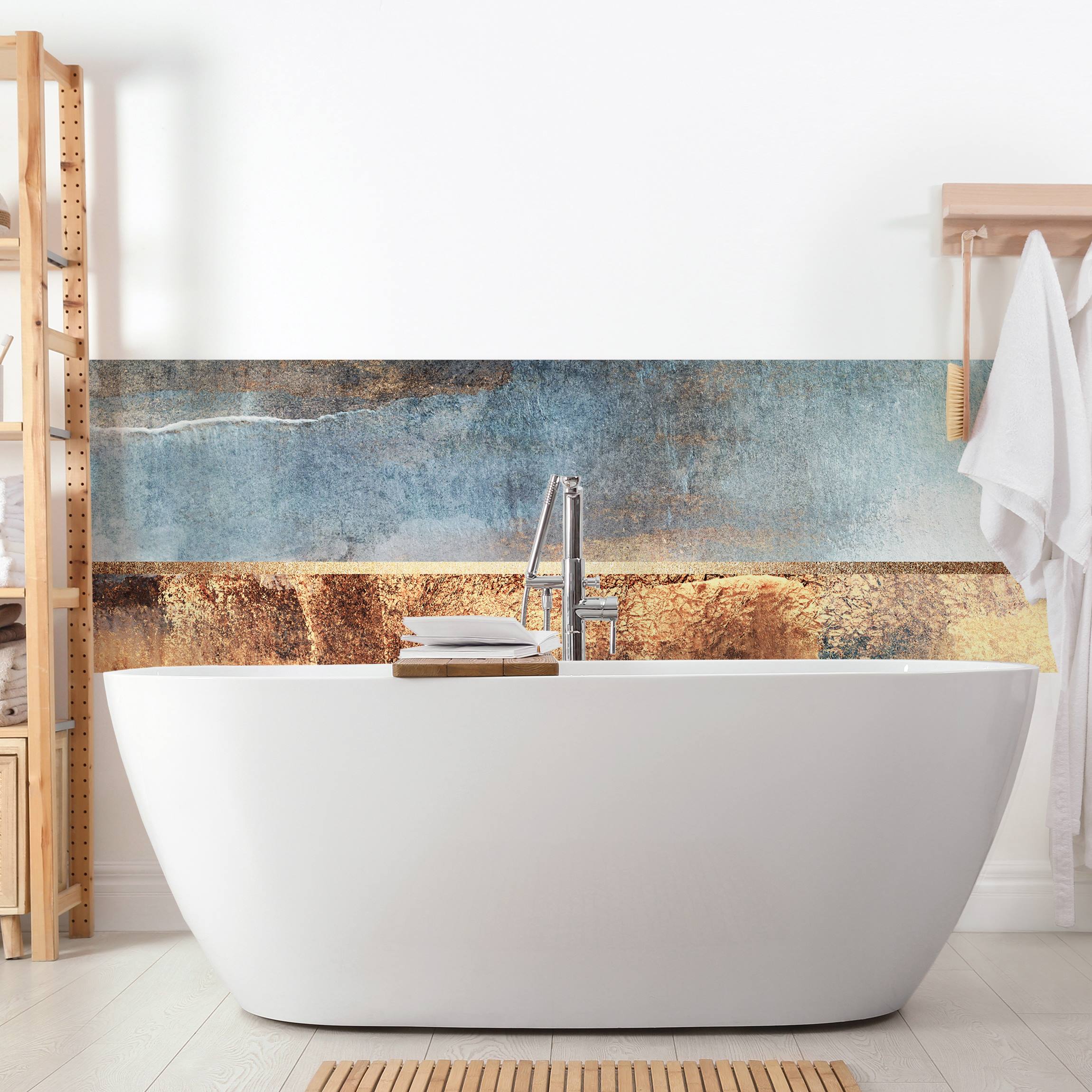 Wandverkleidung Bad Abstraktes Seeufer in Gold