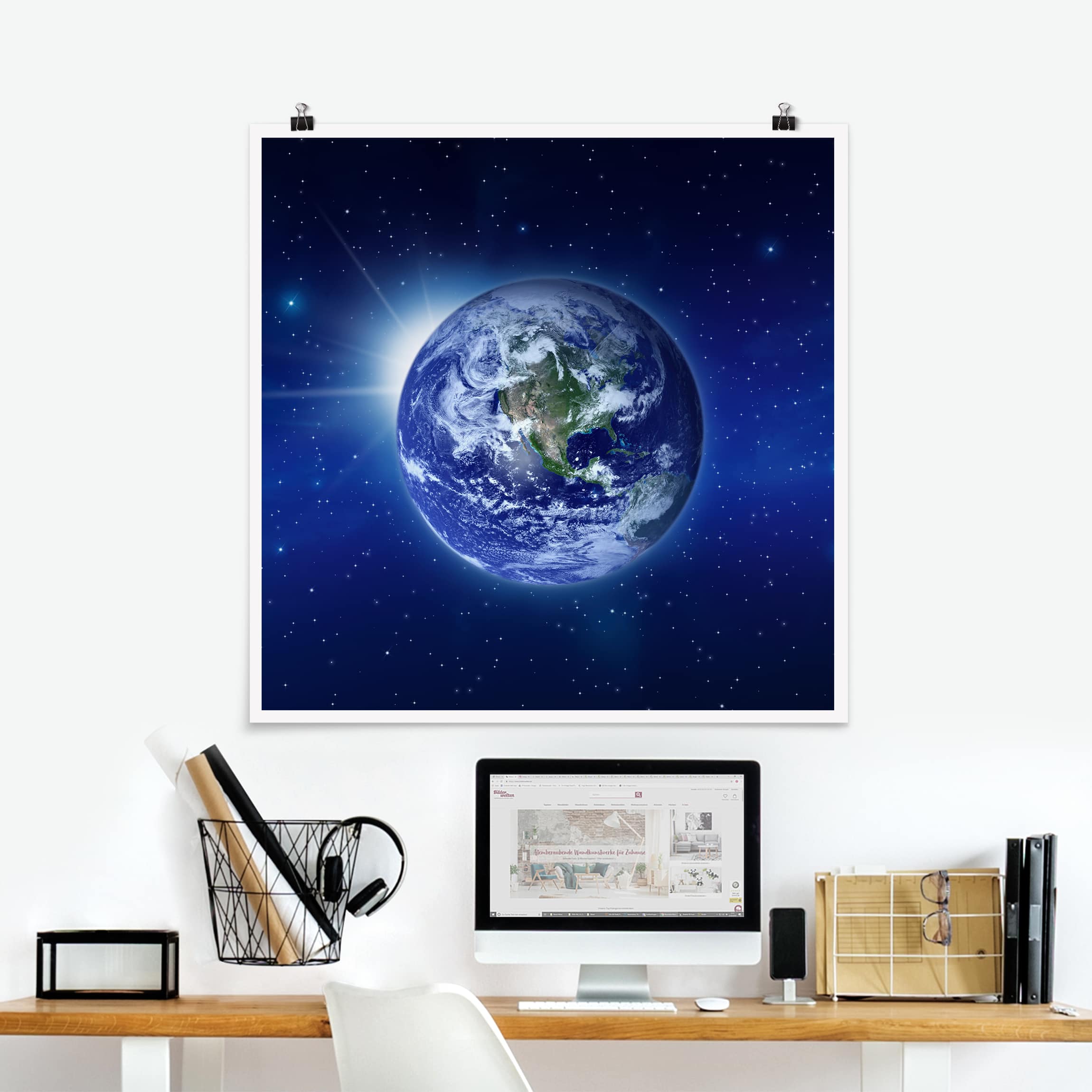 Poster - Quadrat Erde im Weltall