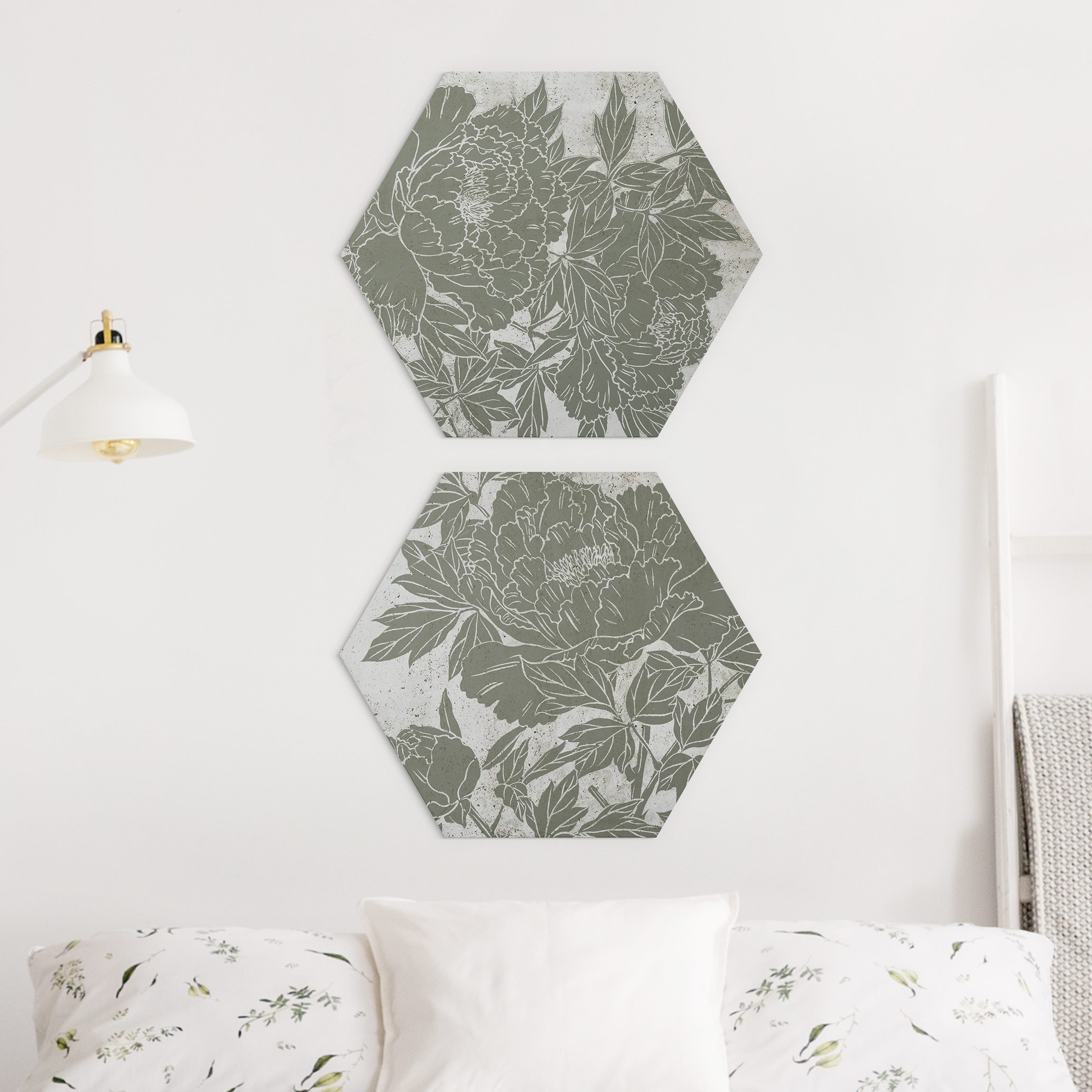 2-teiliges Hexagon-Alu-Dibond Bild Blühende Pfingstrosen Set I