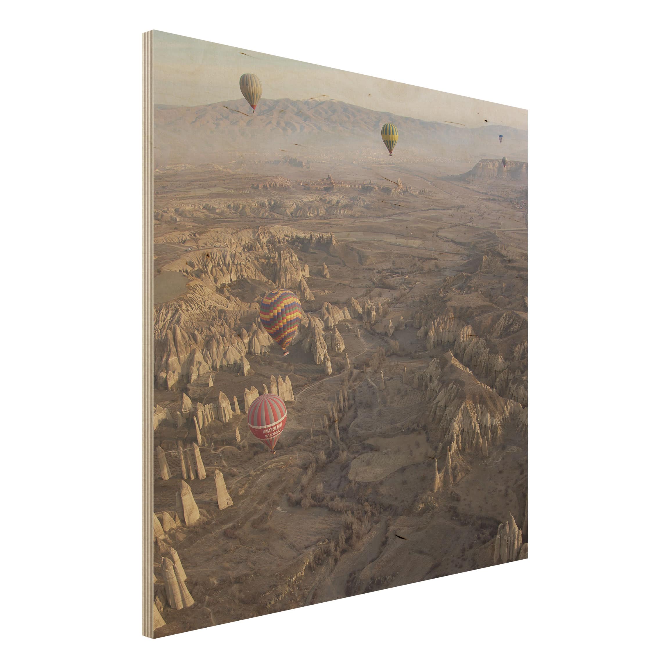 Holzbild - Quadrat Heißluftballons über Anatolien