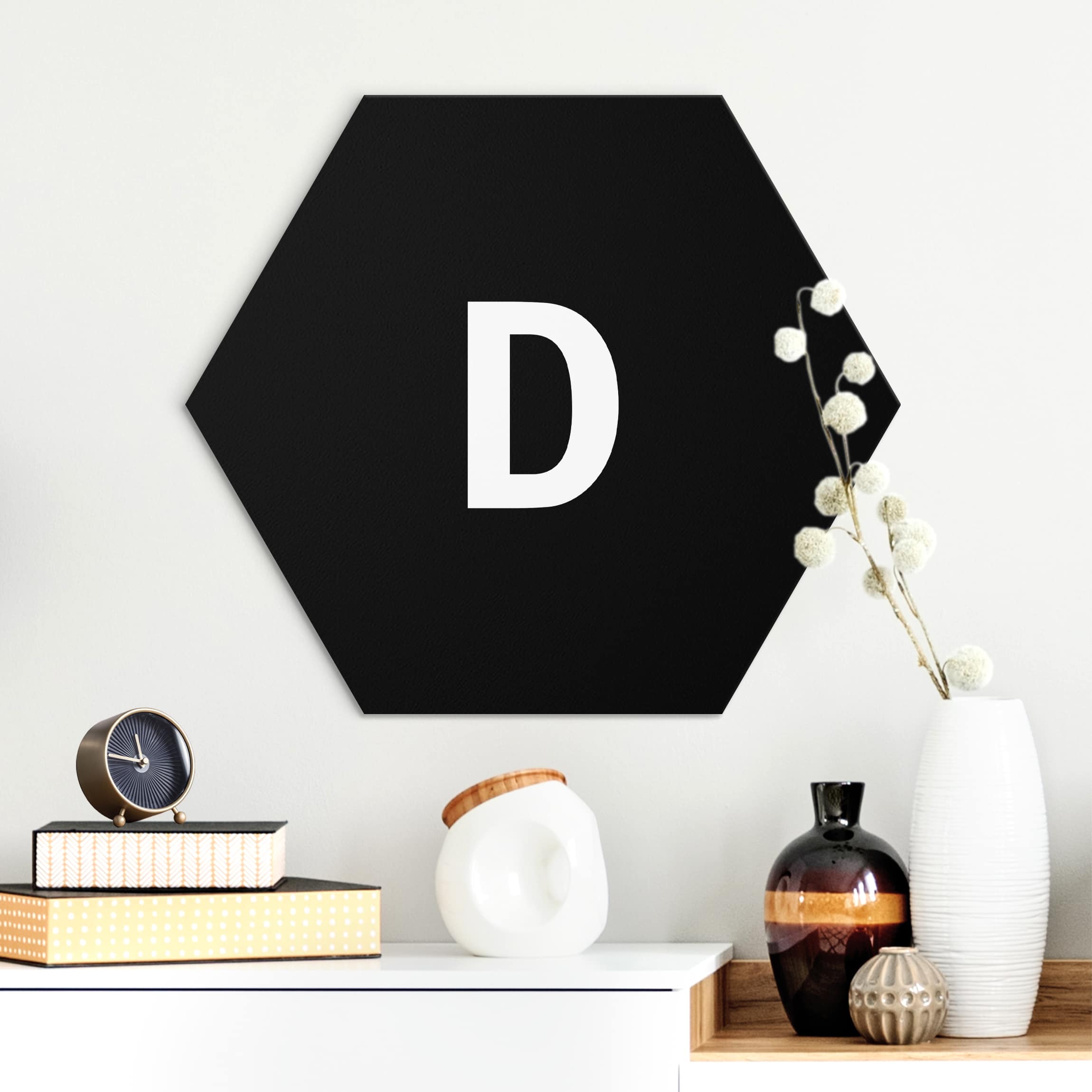 Hexagon-Alu-Dibond Bild Buchstabe Schwarz D