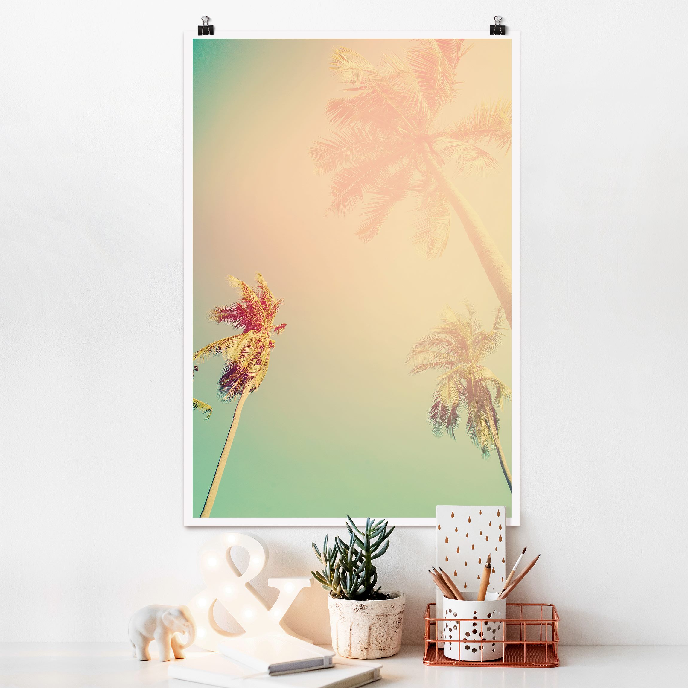 Poster Tropische Pflanzen Palmen bei Sonnenuntergang III