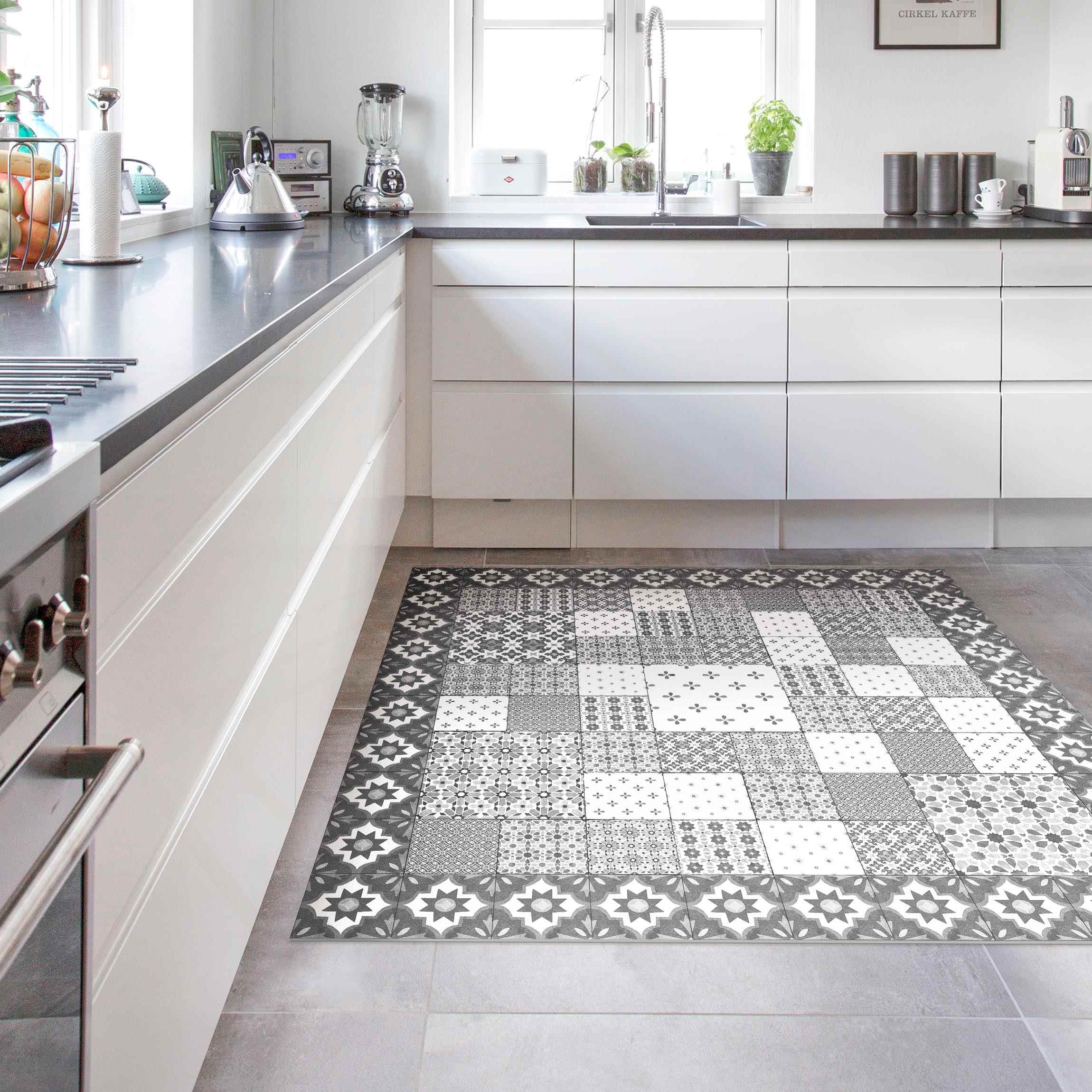 Vinylteppich Marokkanische Fliesen Kombination Marrakesch mit Fliesenrahmen