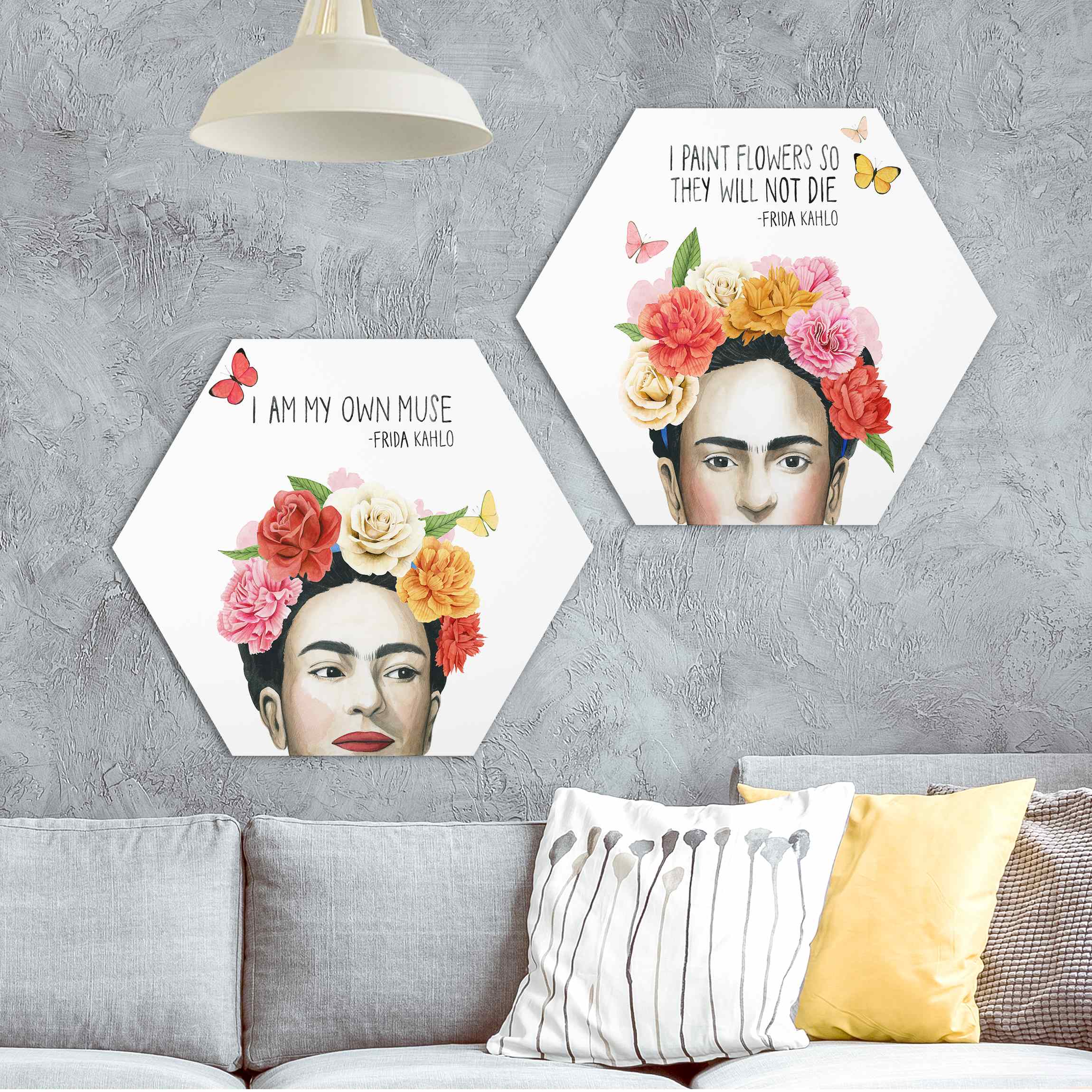2-teiliges Hexagon-Alu-Dibond Bild Fridas Gedanken Set I