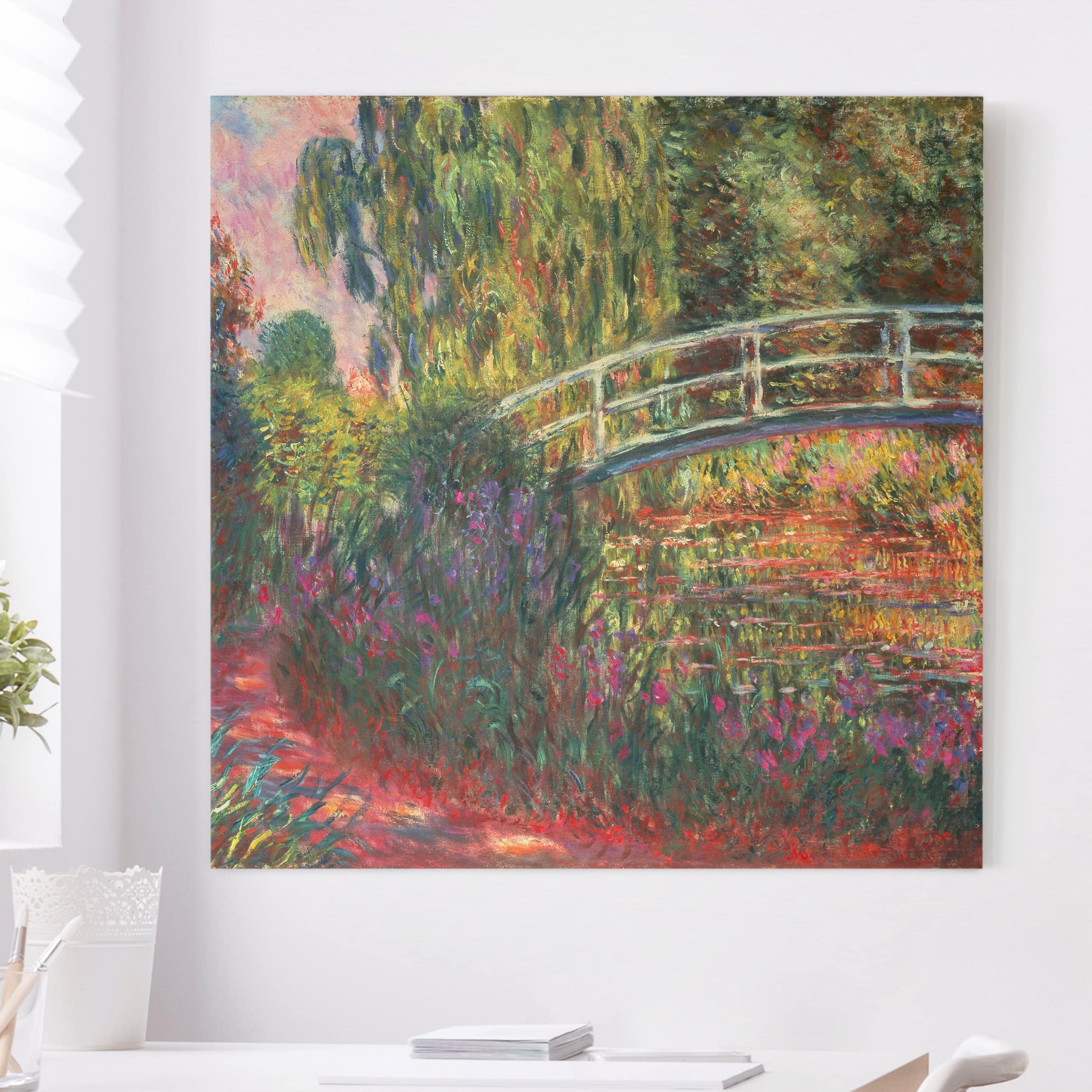 Leinwandbild - Quadrat Claude Monet - Japanische Brücke im Garten von Giverny