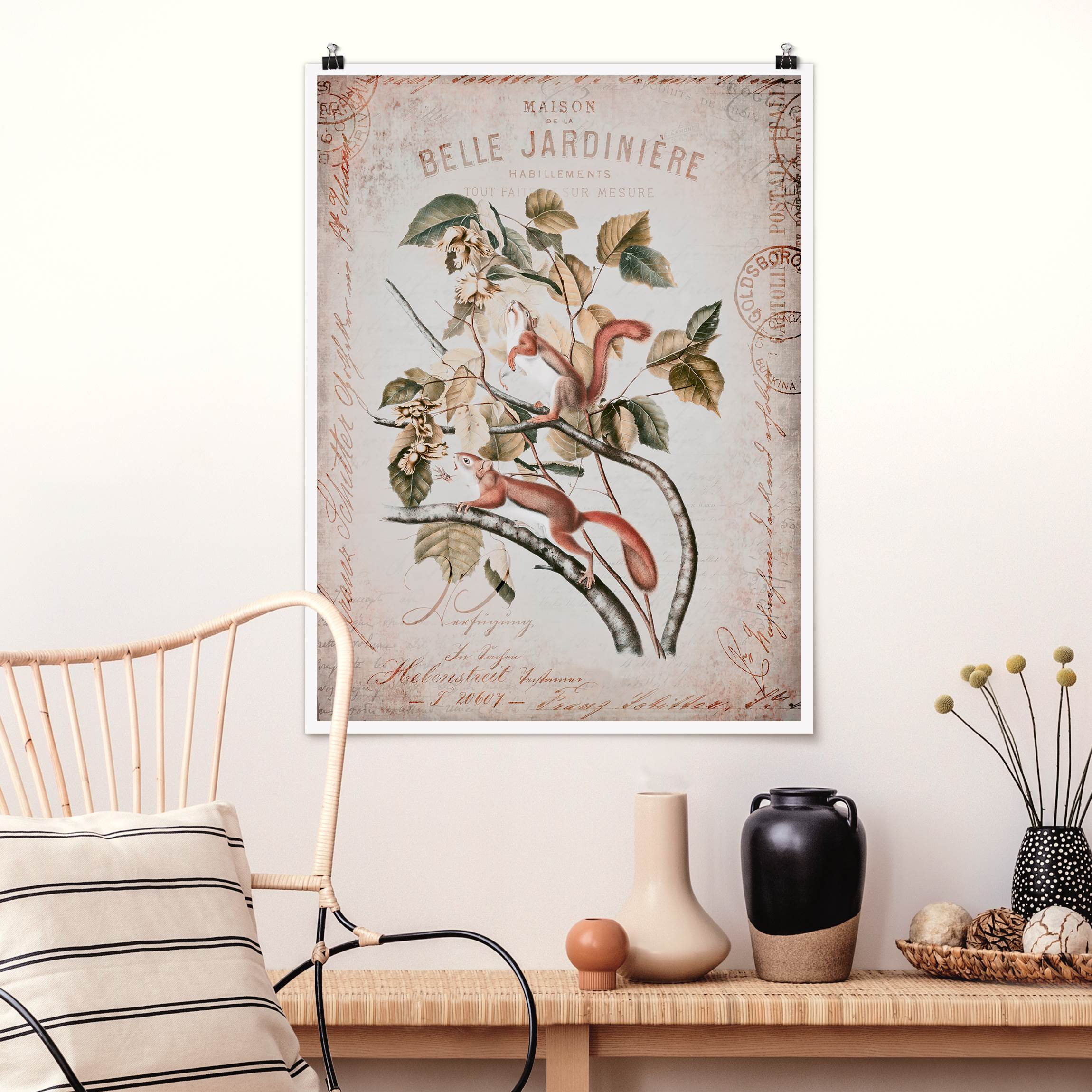 Poster Shabby Chic Collage - Eichhörnchen