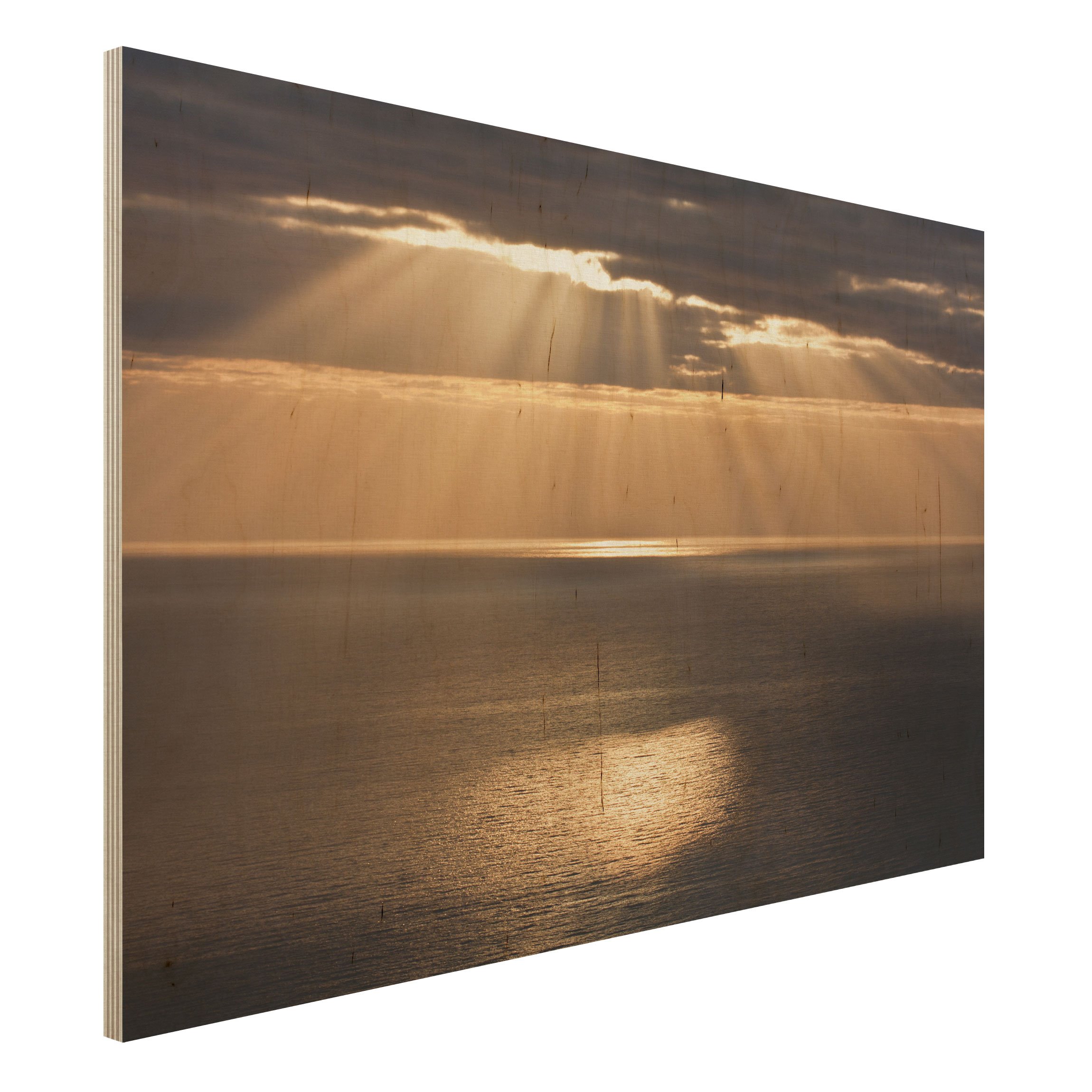 Holzbild - Querformat 3:2 Sonnenstrahlen über dem Meer