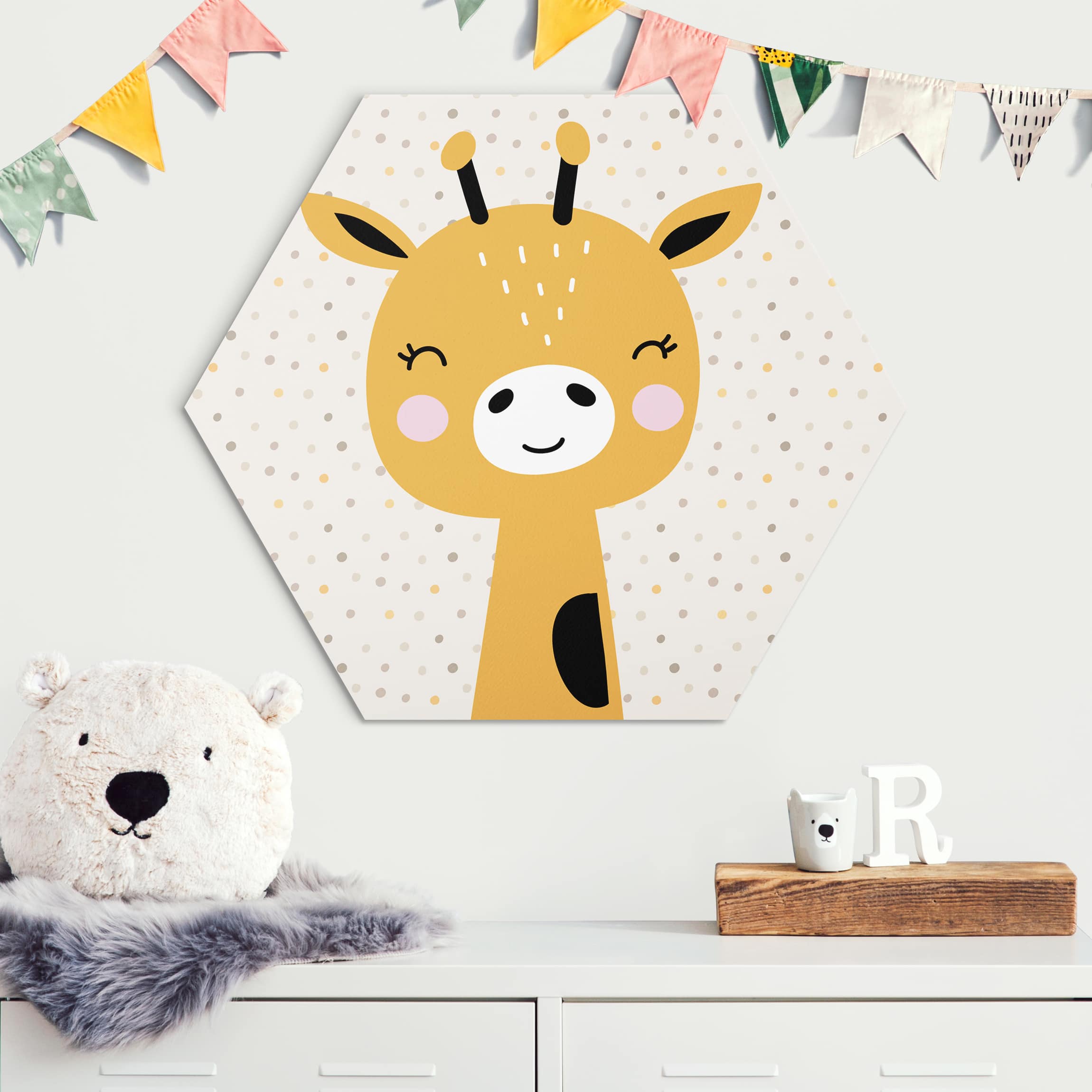 Hexagon-Alu-Dibond Bild Baby Giraffe