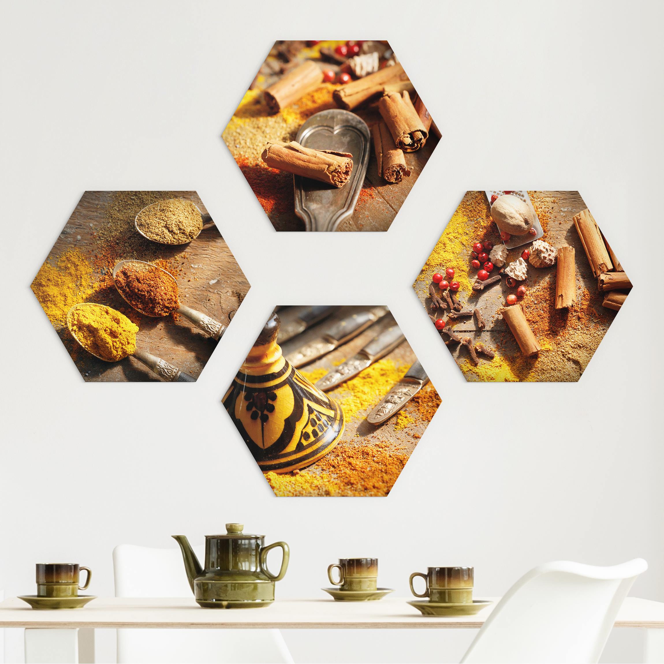 4-teiliges Hexagon-Forexbild Orientalische Gewürze