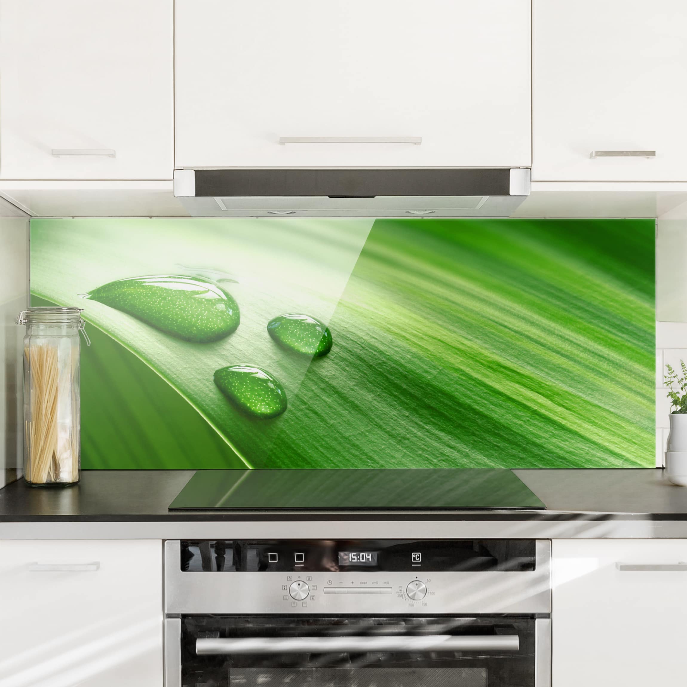 Glas Spritzschutz Bananenblatt mit Tropfen