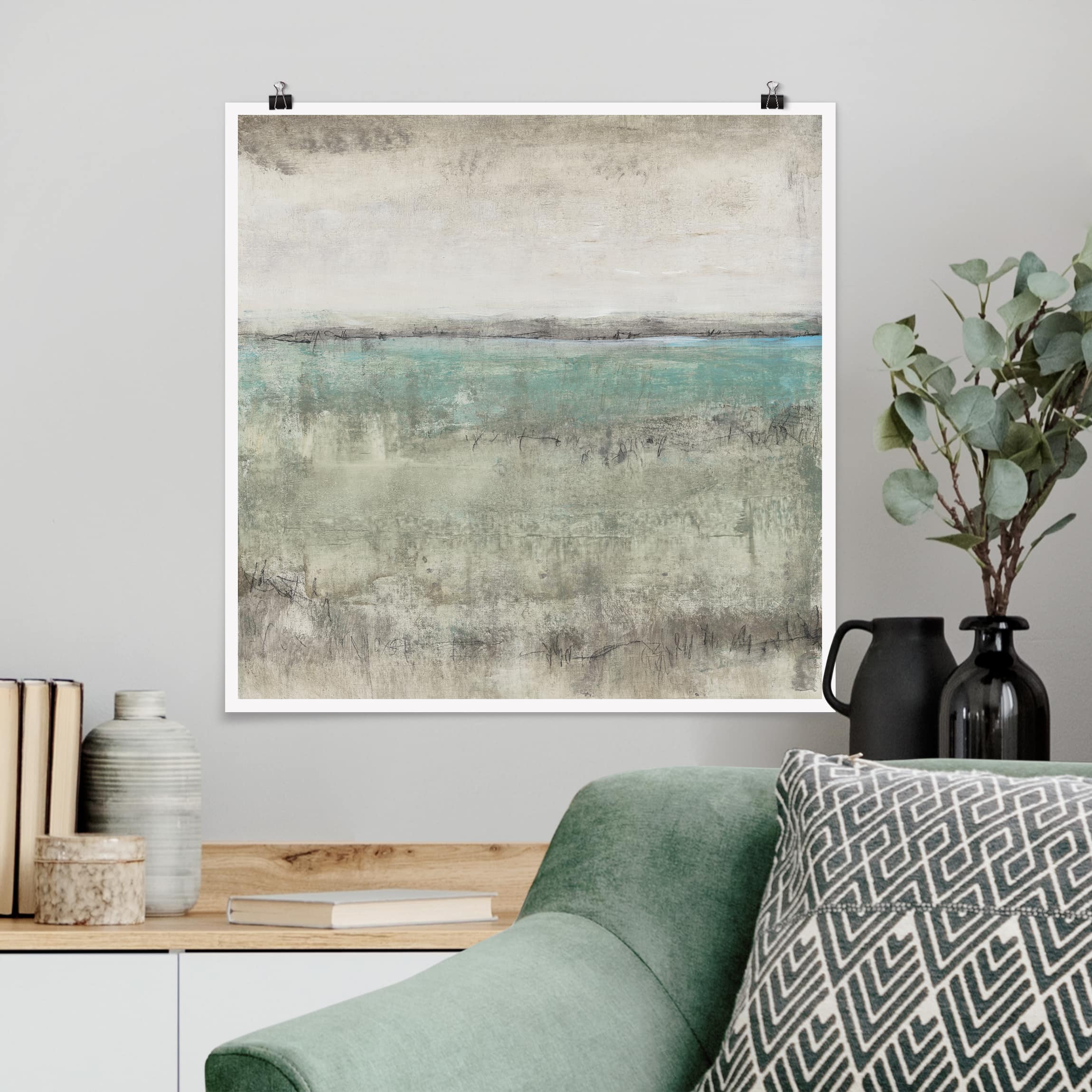 Poster - Quadrat Horizont über Türkis I