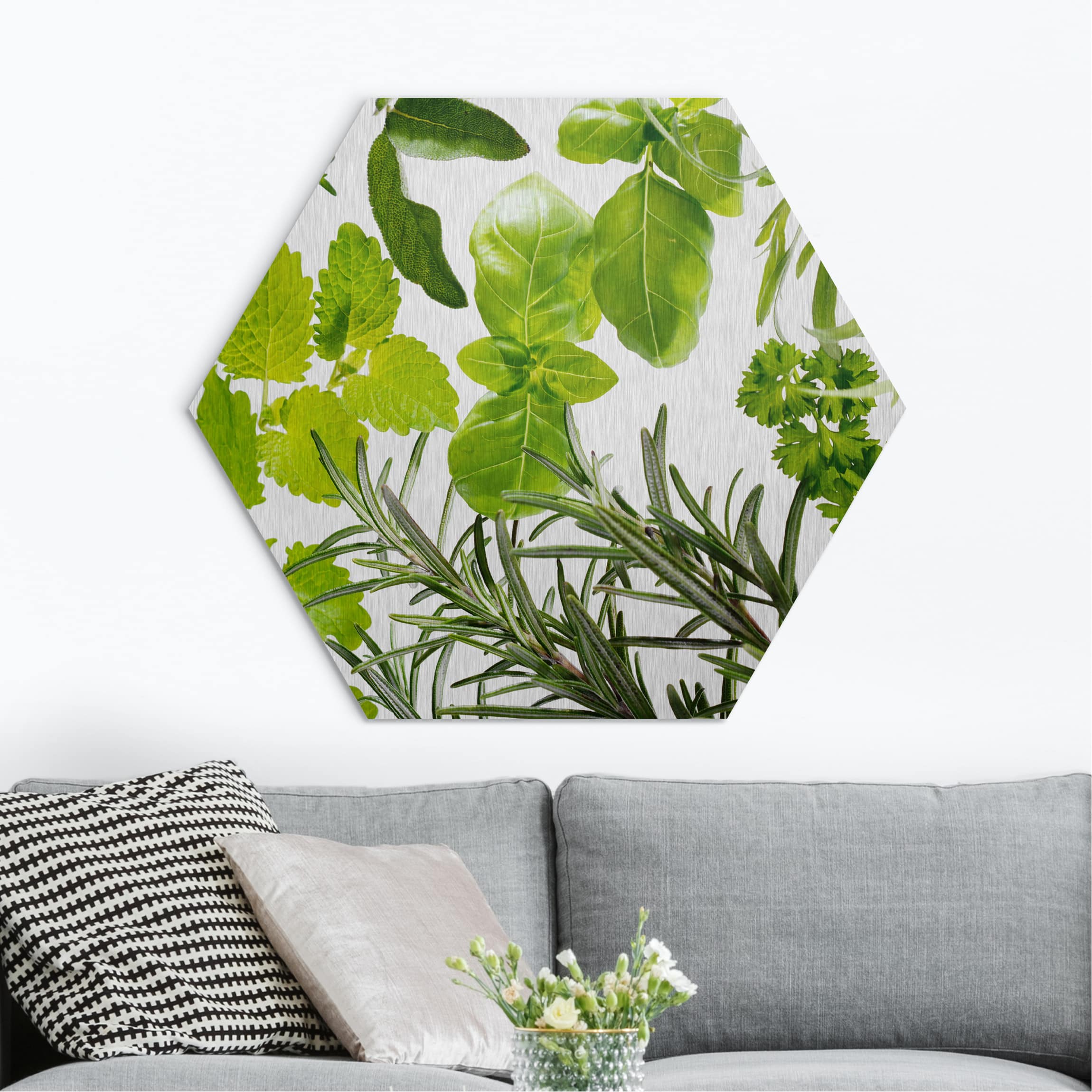 Hexagon-Alu-Dibond Bild Verschiedene Kräuter