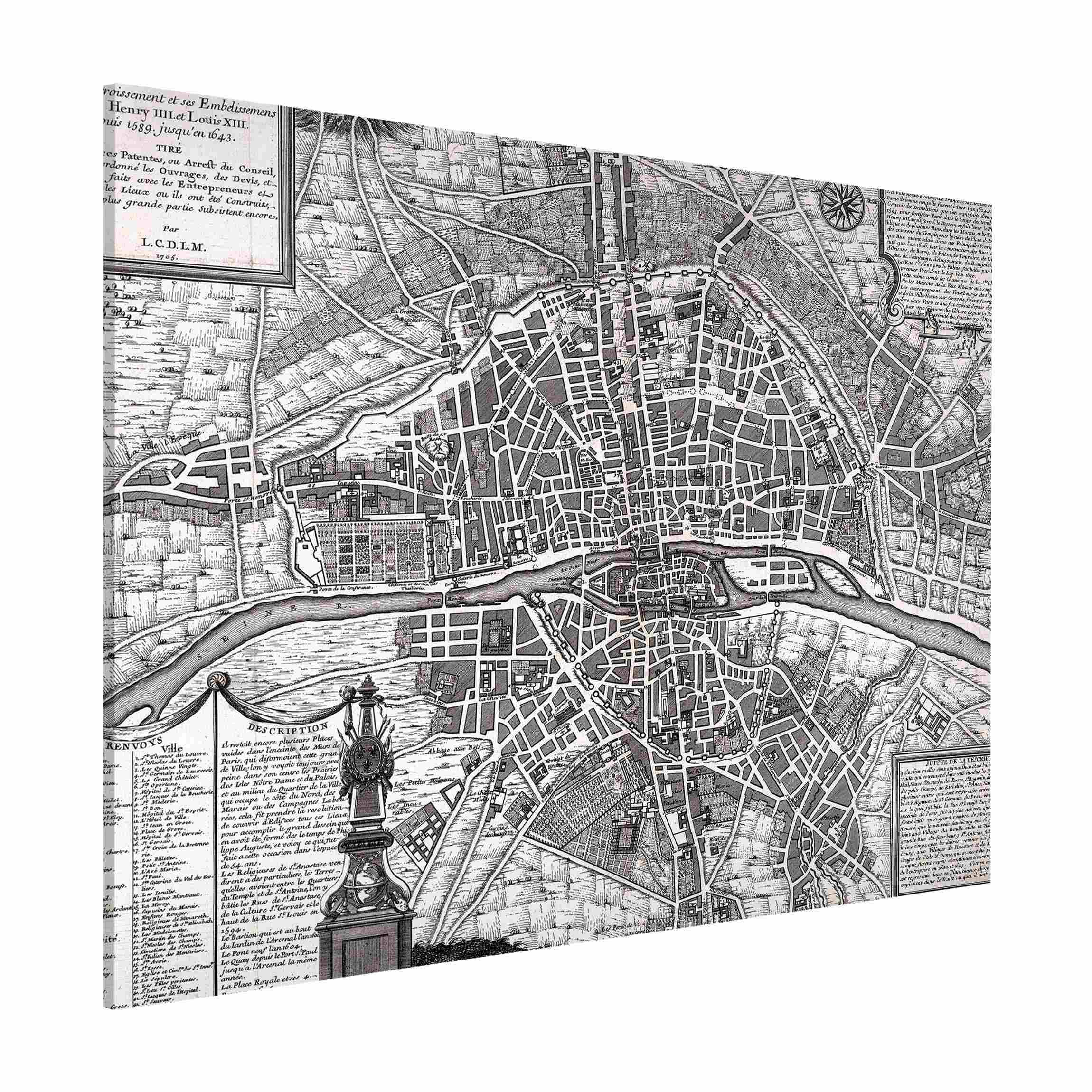 Magnettafel Vintage Stadtplan Paris um 1600
