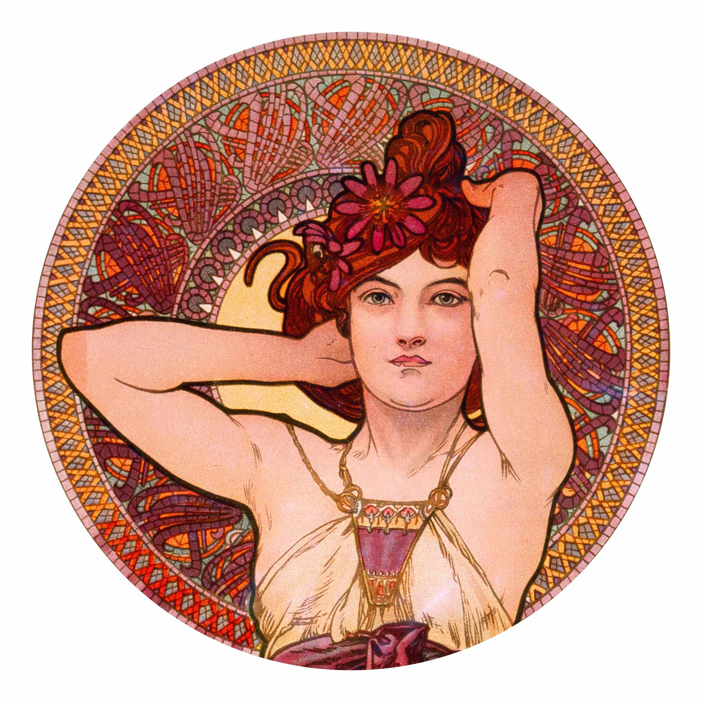 Runde Fototapete Alfons Mucha - Edelsteine - Amethyst