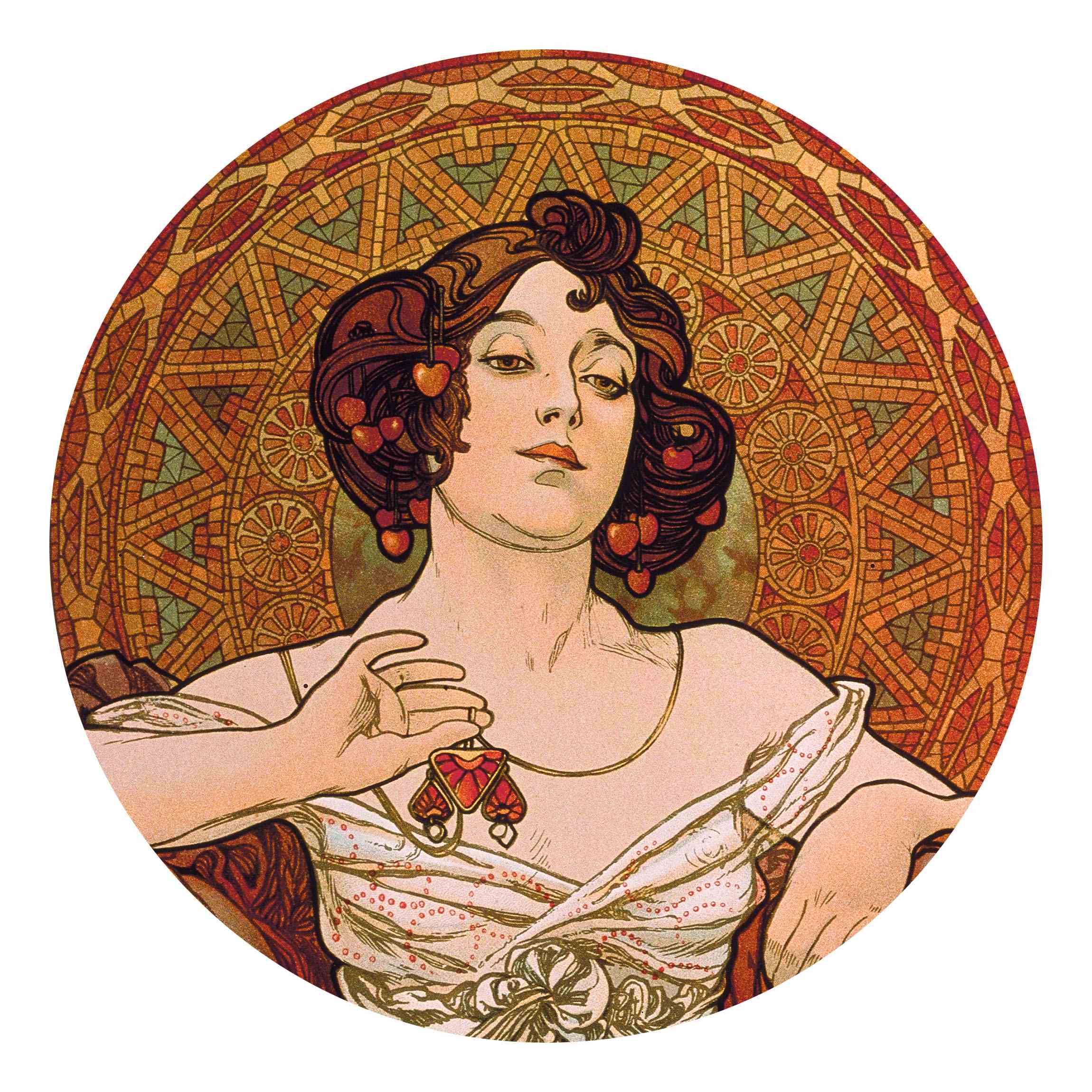 Runde Fototapete selbstklebend Alfons Mucha - Edelsteine - Rubin