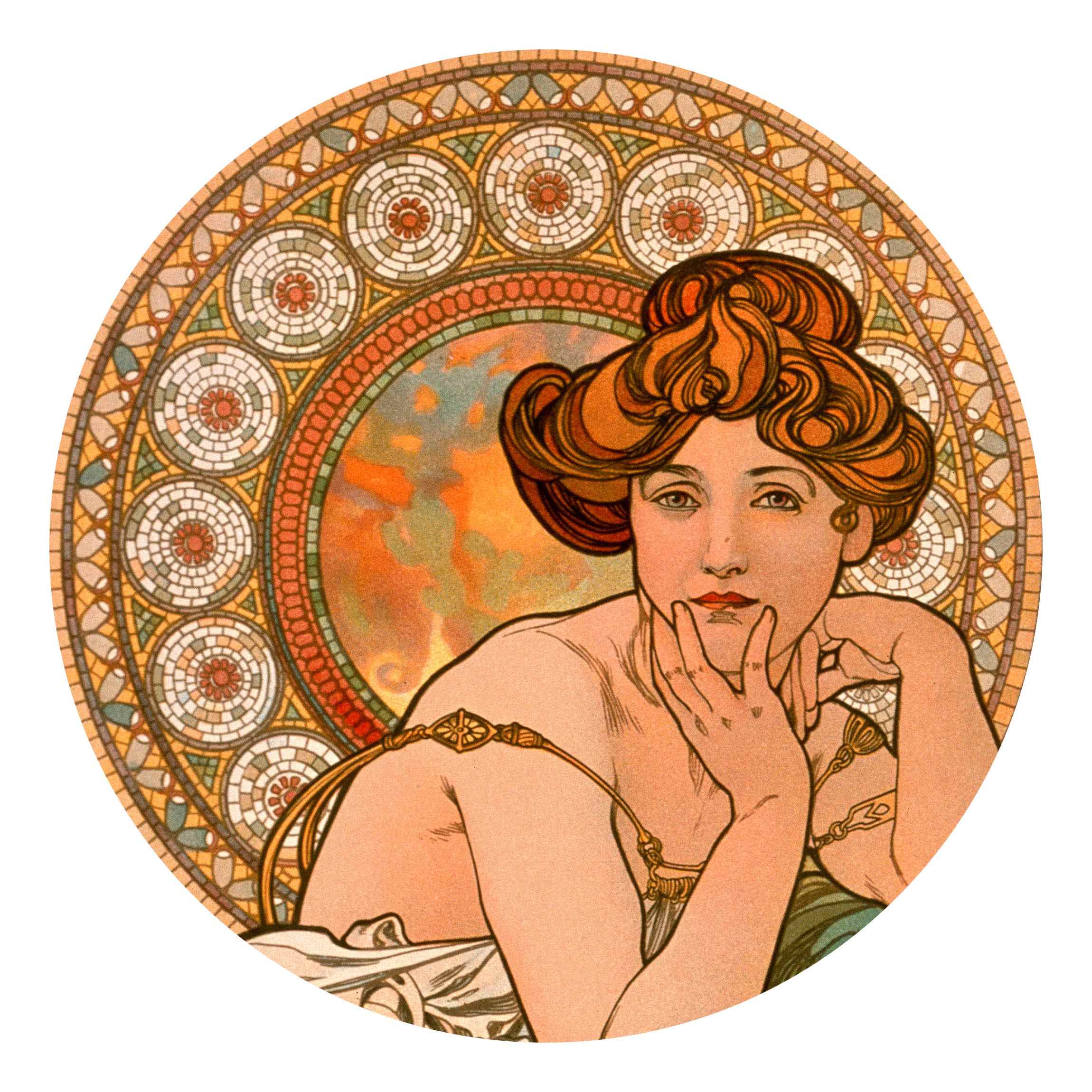 Runde Fototapete selbstklebend Alfons Mucha - Edelsteine - Topas