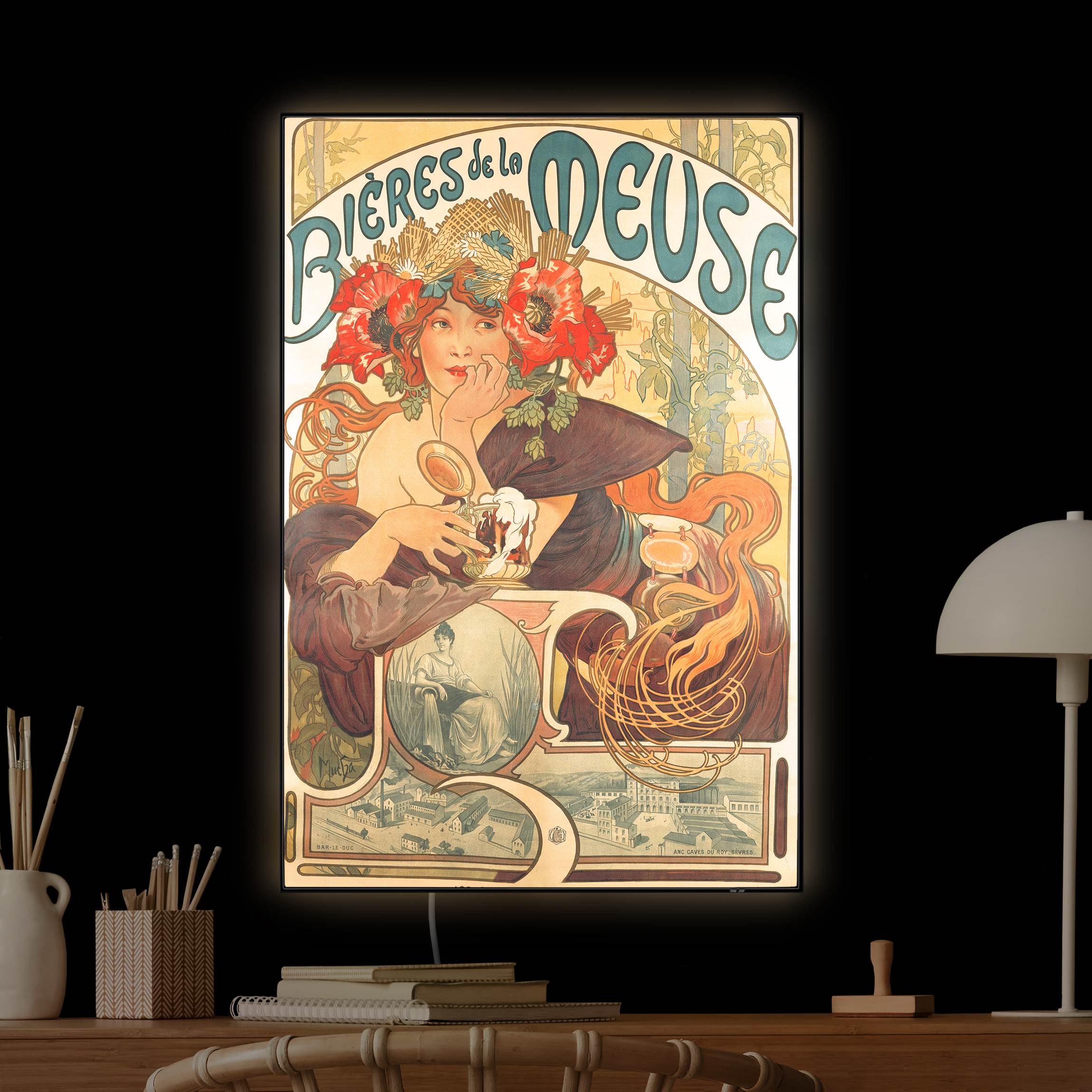 LED-Wechselbild Alfons Mucha - Plakat für La Meuse Bier