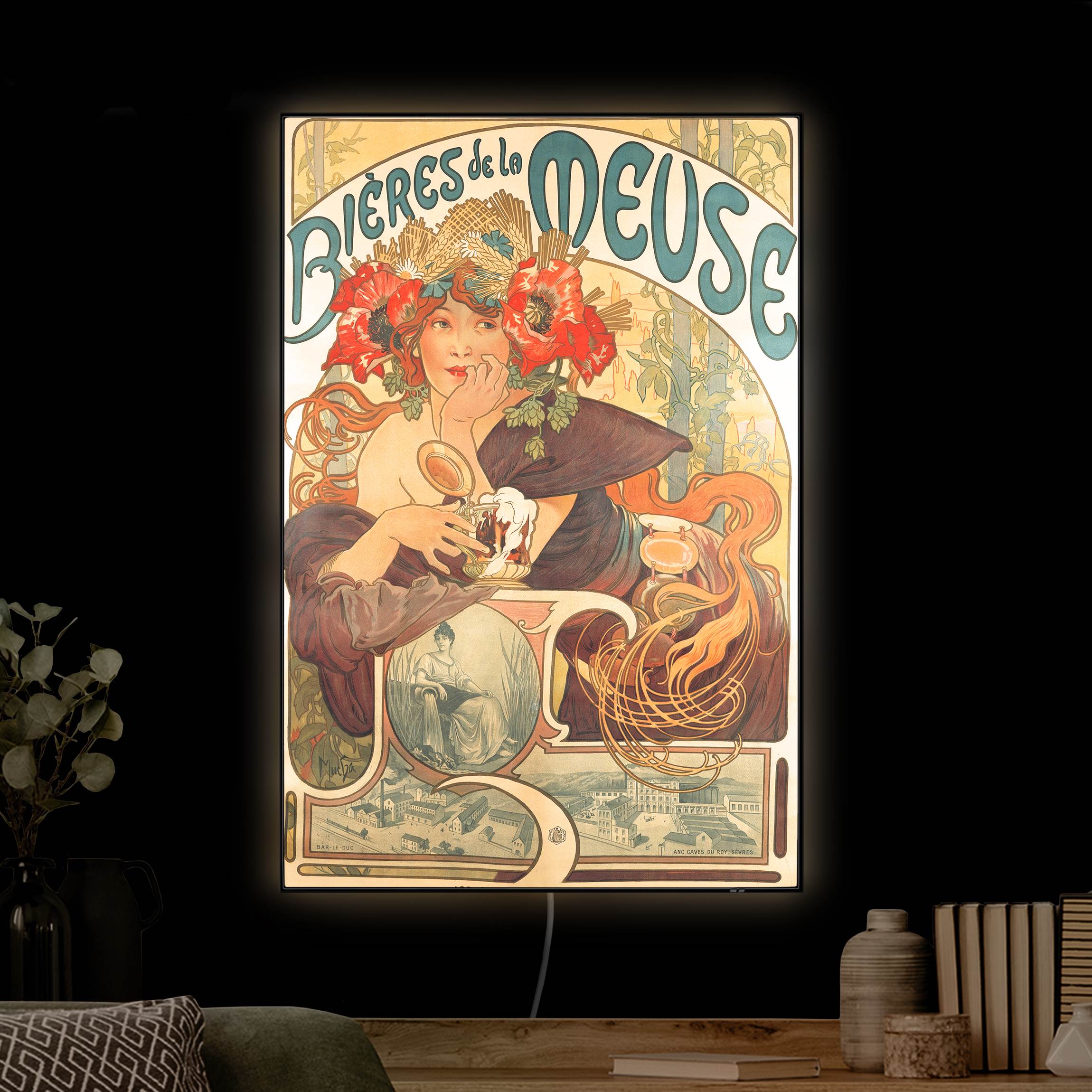 LED-Wechselbild Alfons Mucha - Plakat für La Meuse Bier