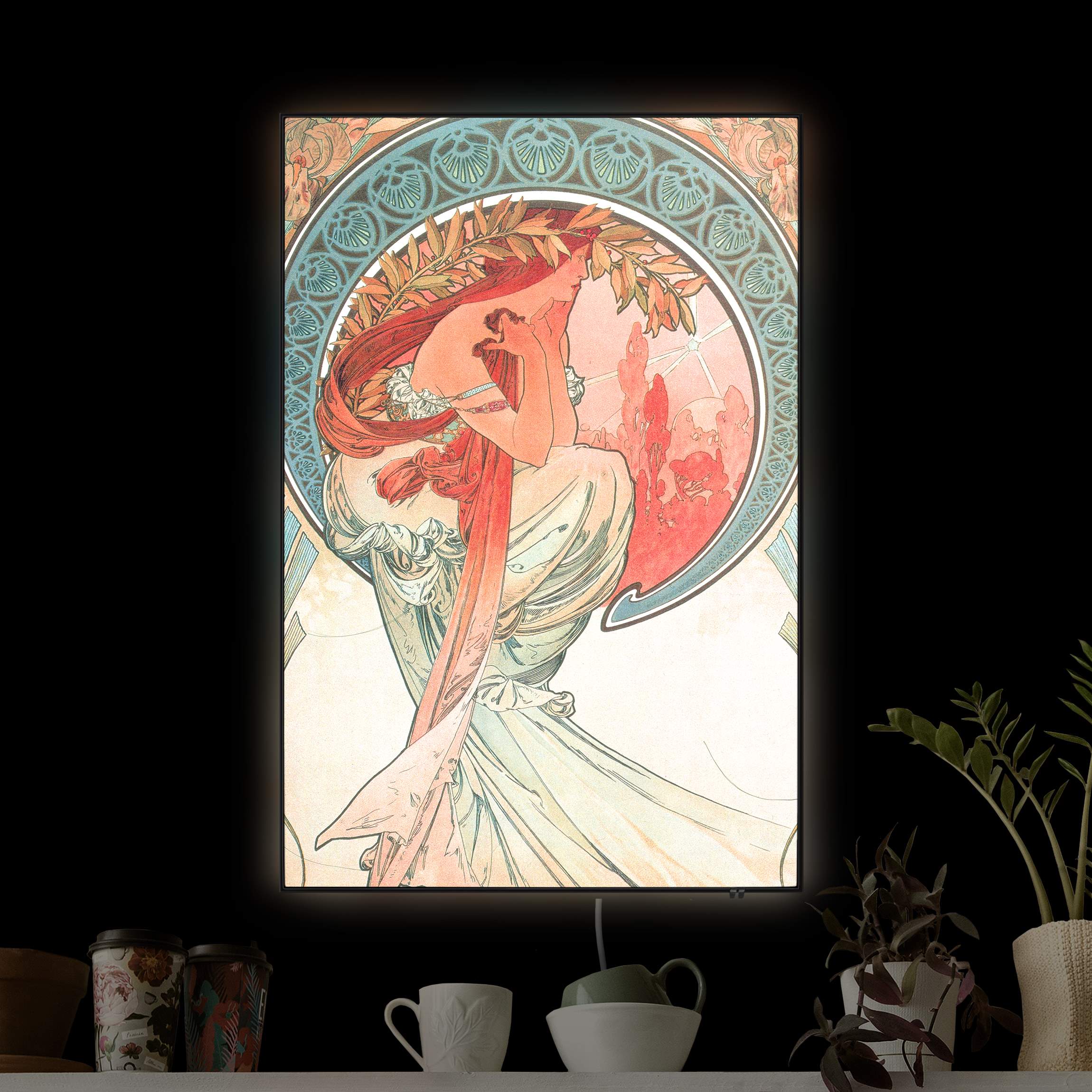 LED-Wechselbild Alfons Mucha - Vier Künste - Die Poesie