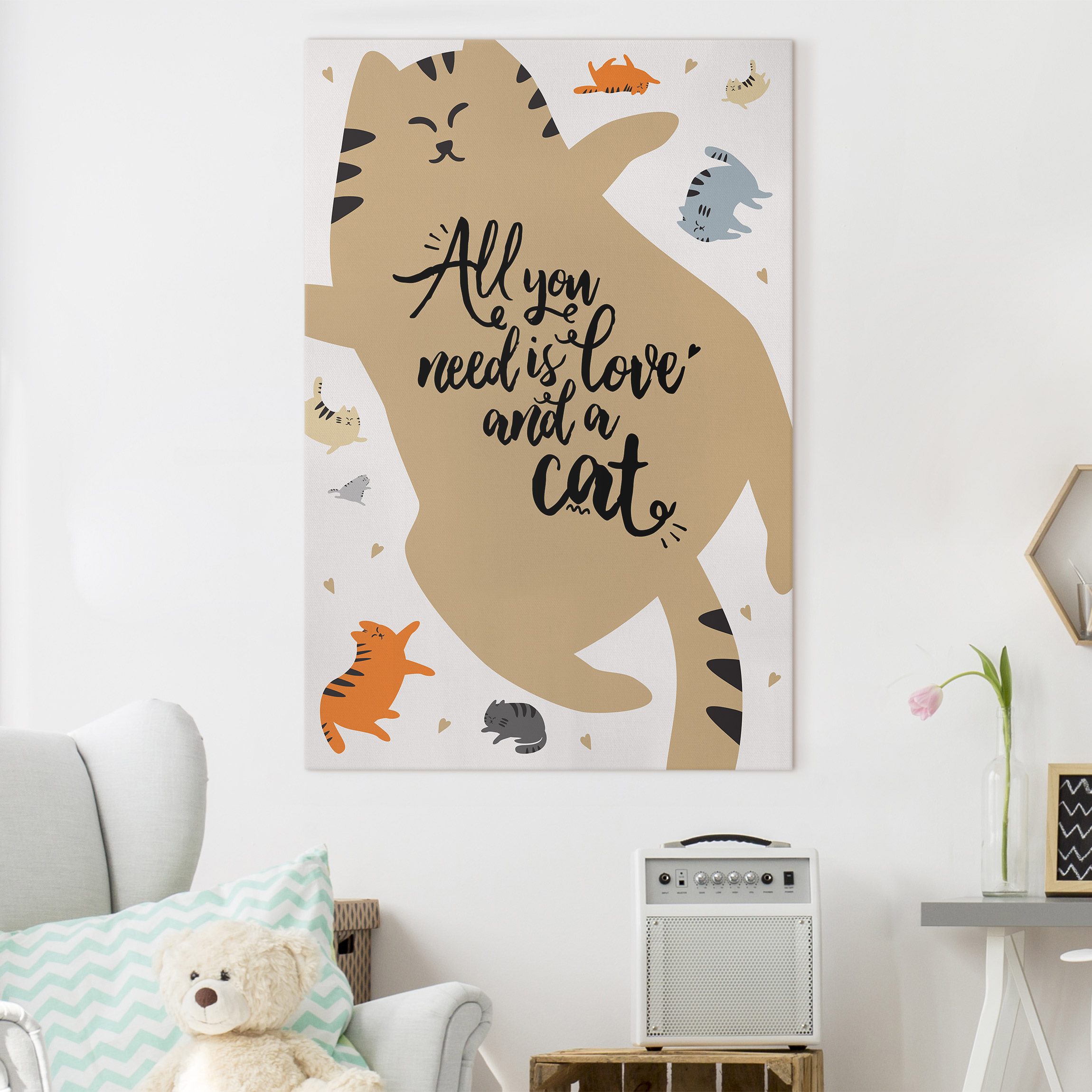 Leinwandbild All you need is love and a cat Katzenbauch