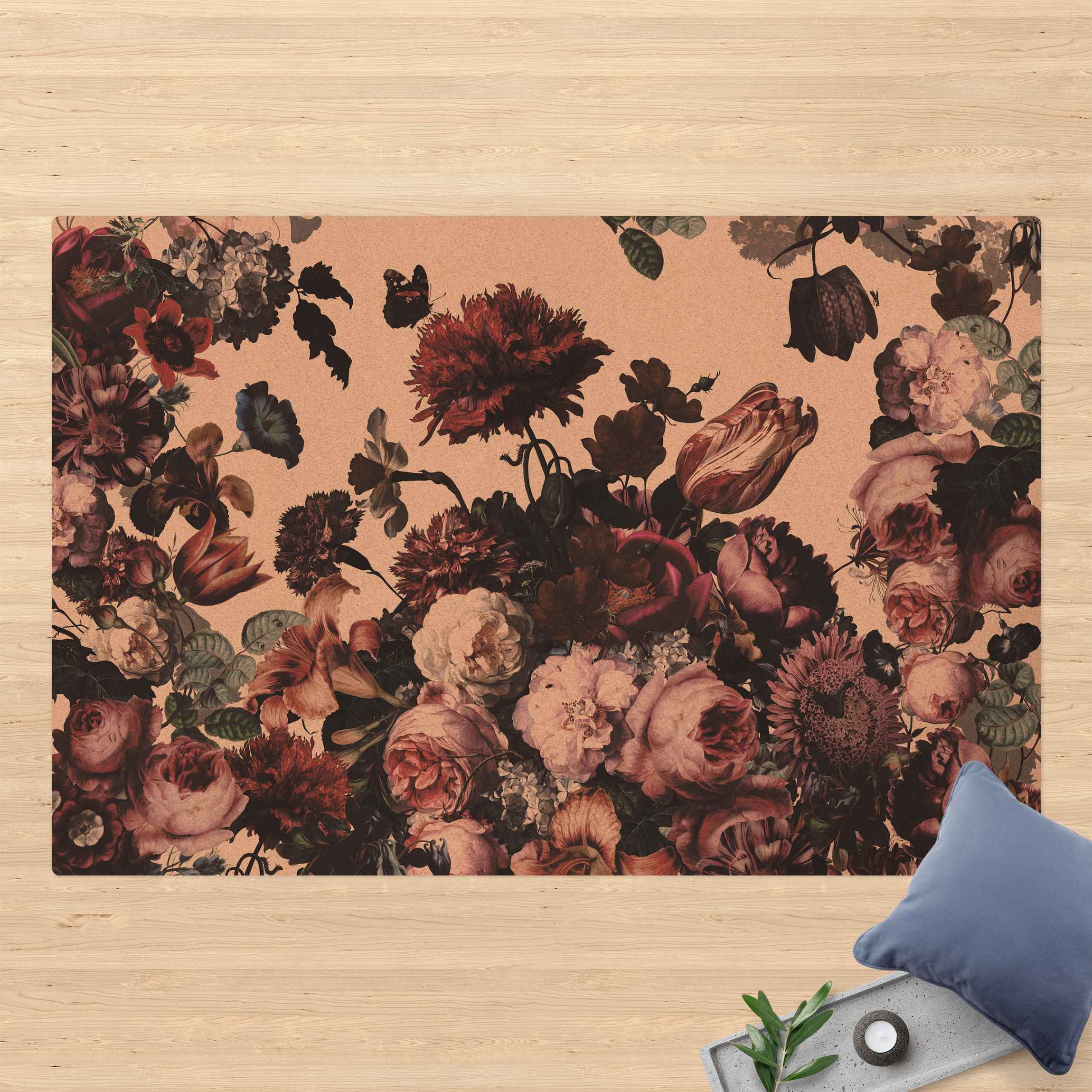 Kork-Teppich Altmeisterlicher Blumenrausch mit Rosen Bouquet