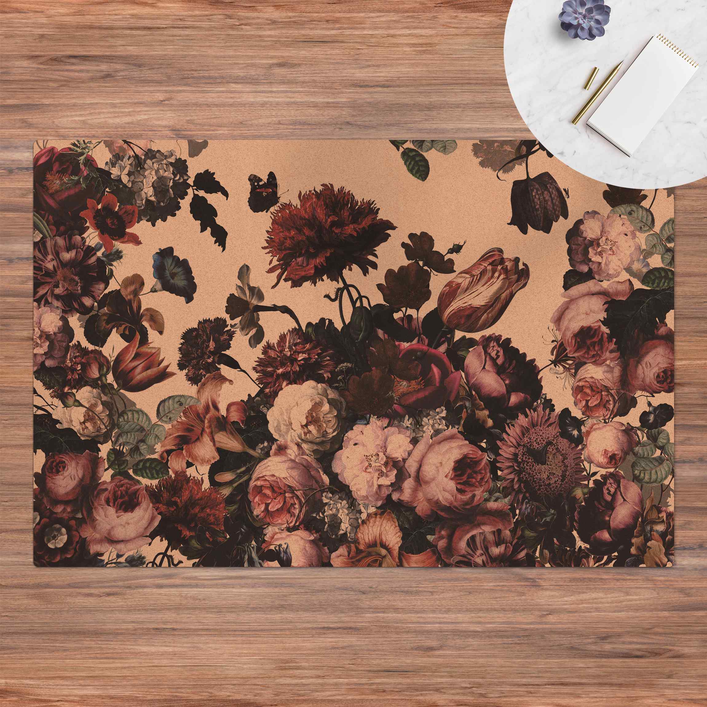 Kork-Teppich Altmeisterlicher Blumenrausch mit Rosen Bouquet