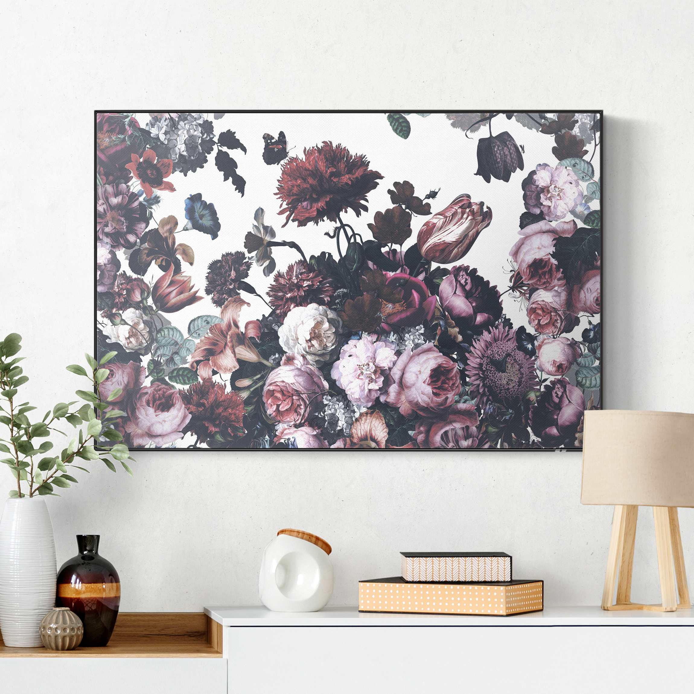 Akustik-Wechselbild Altmeisterlicher Blumenrausch mit Rosen Bouquet