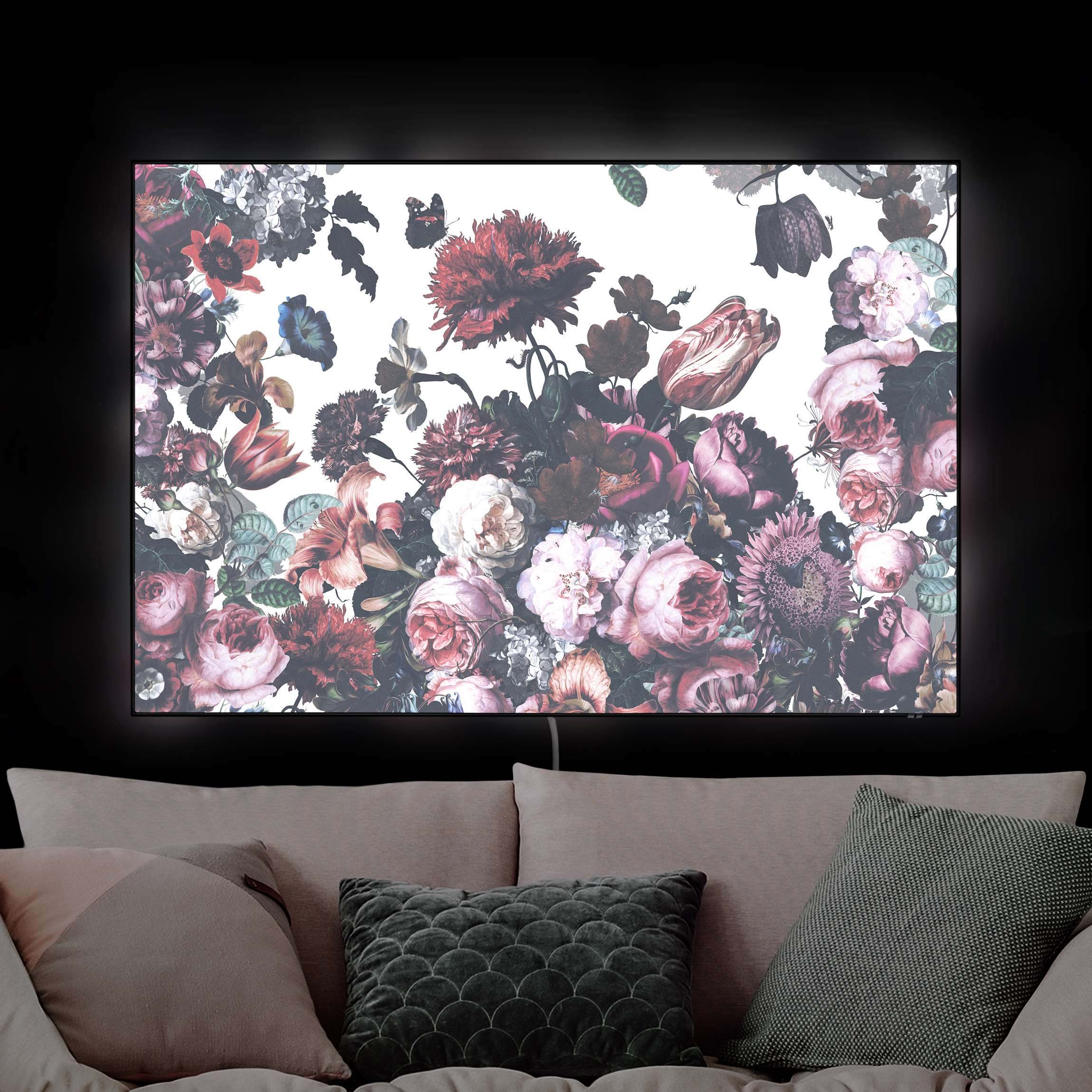 LED-Wechselbild Altmeisterlicher Blumenrausch mit Rosen Bouquet