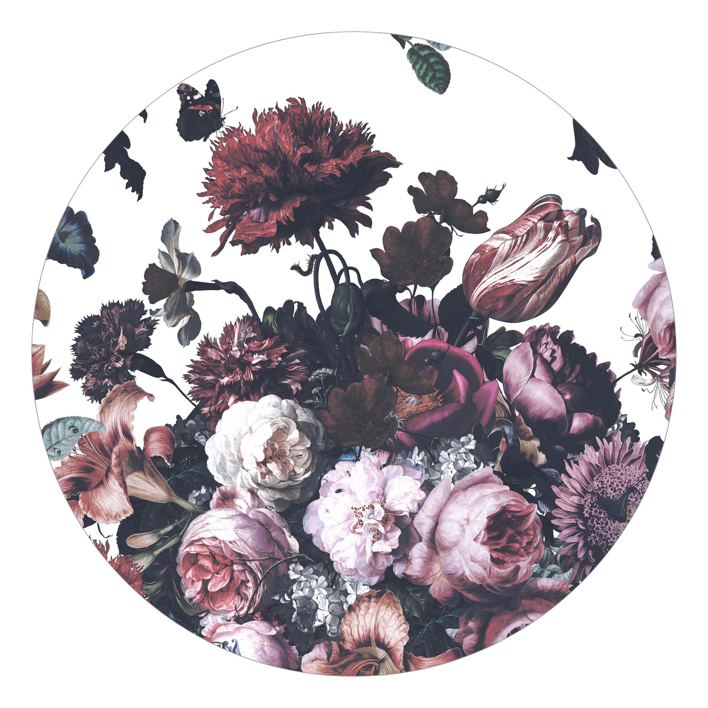 Runde Fototapete selbstklebend Altmeisterlicher Blumenrausch mit Rosen Bouquet